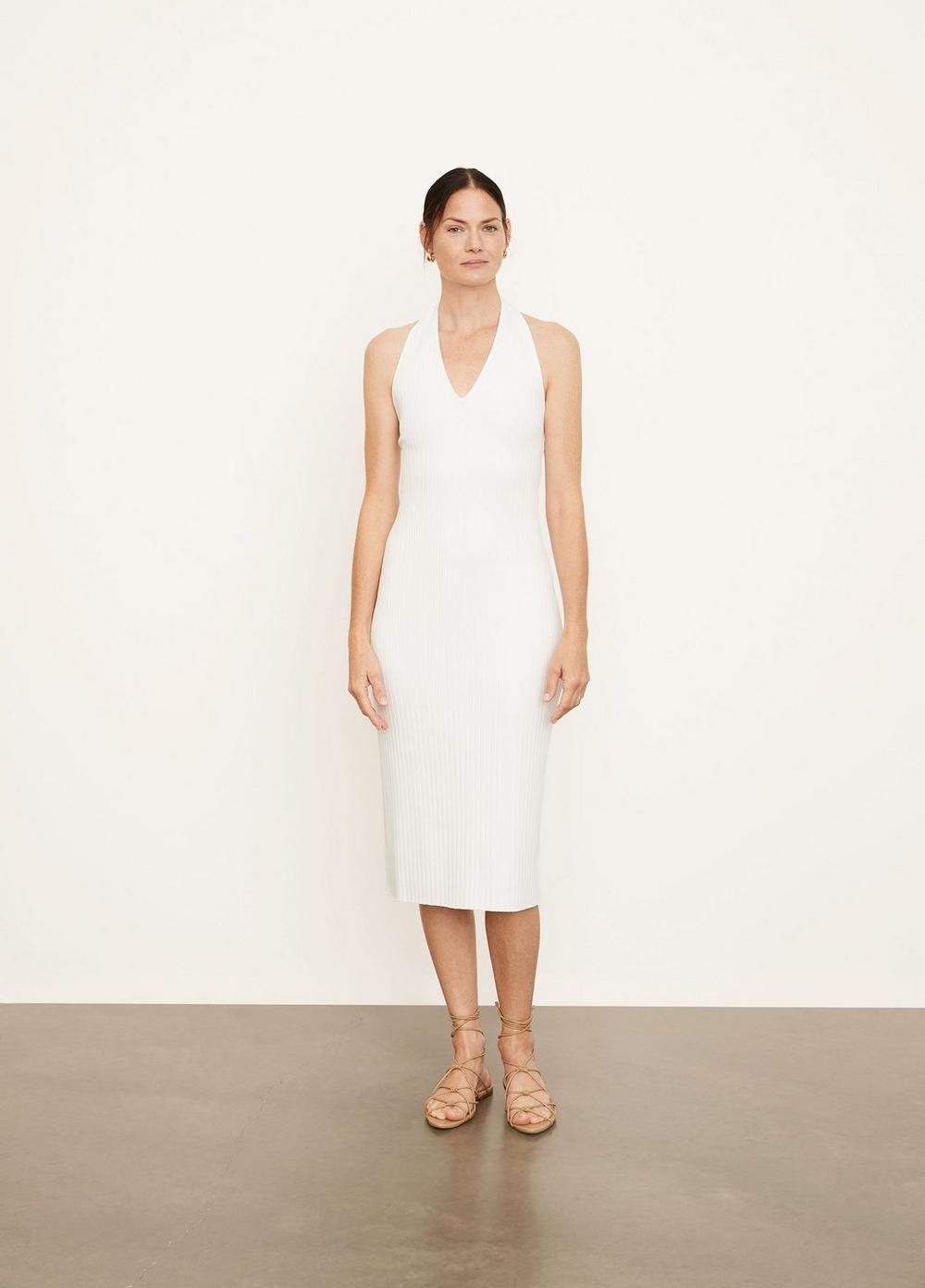Vince Cotton Ribbed Halter Dress in 