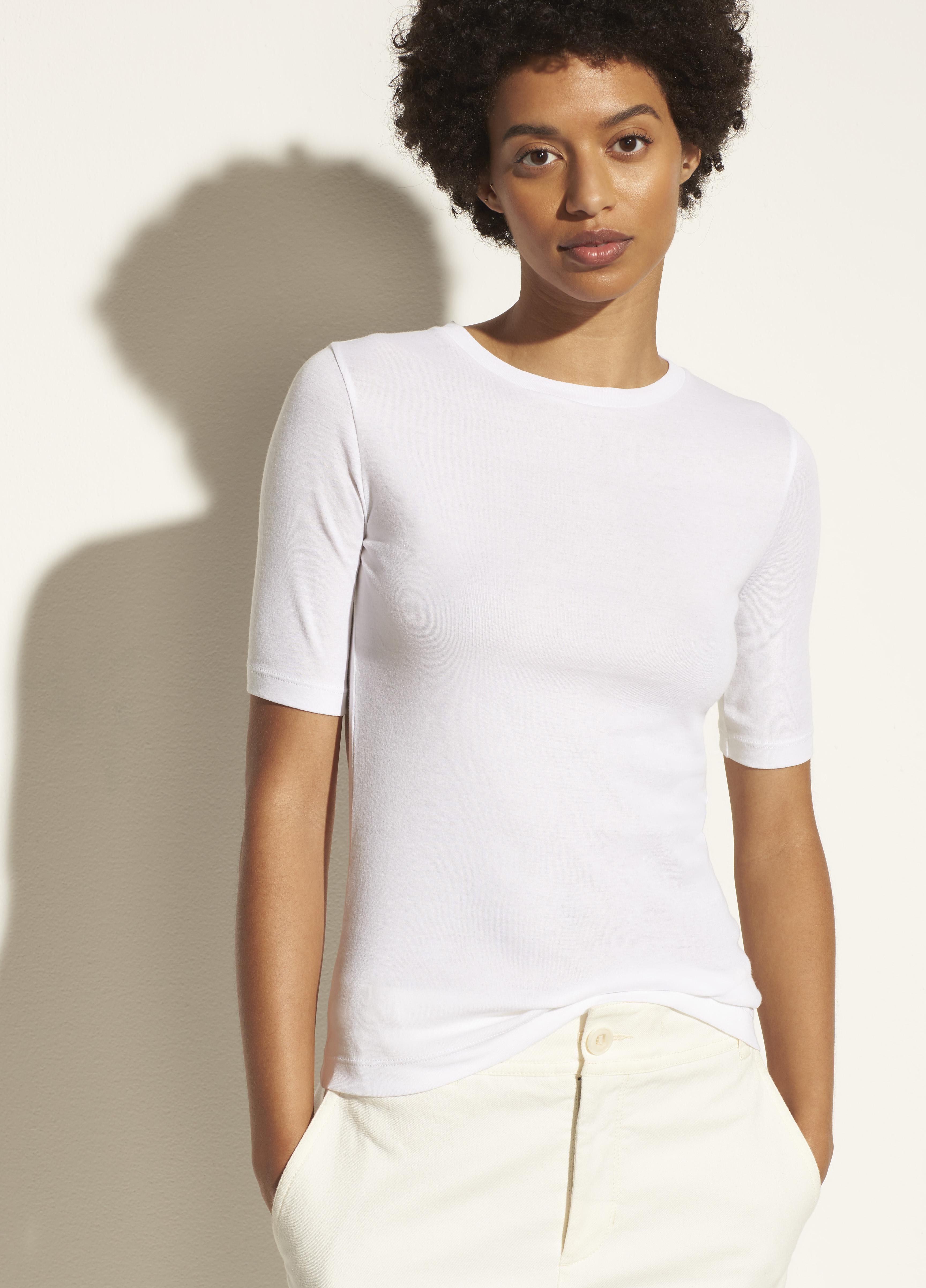 Vince Elbow Sleeve Crew in White | Lyst 