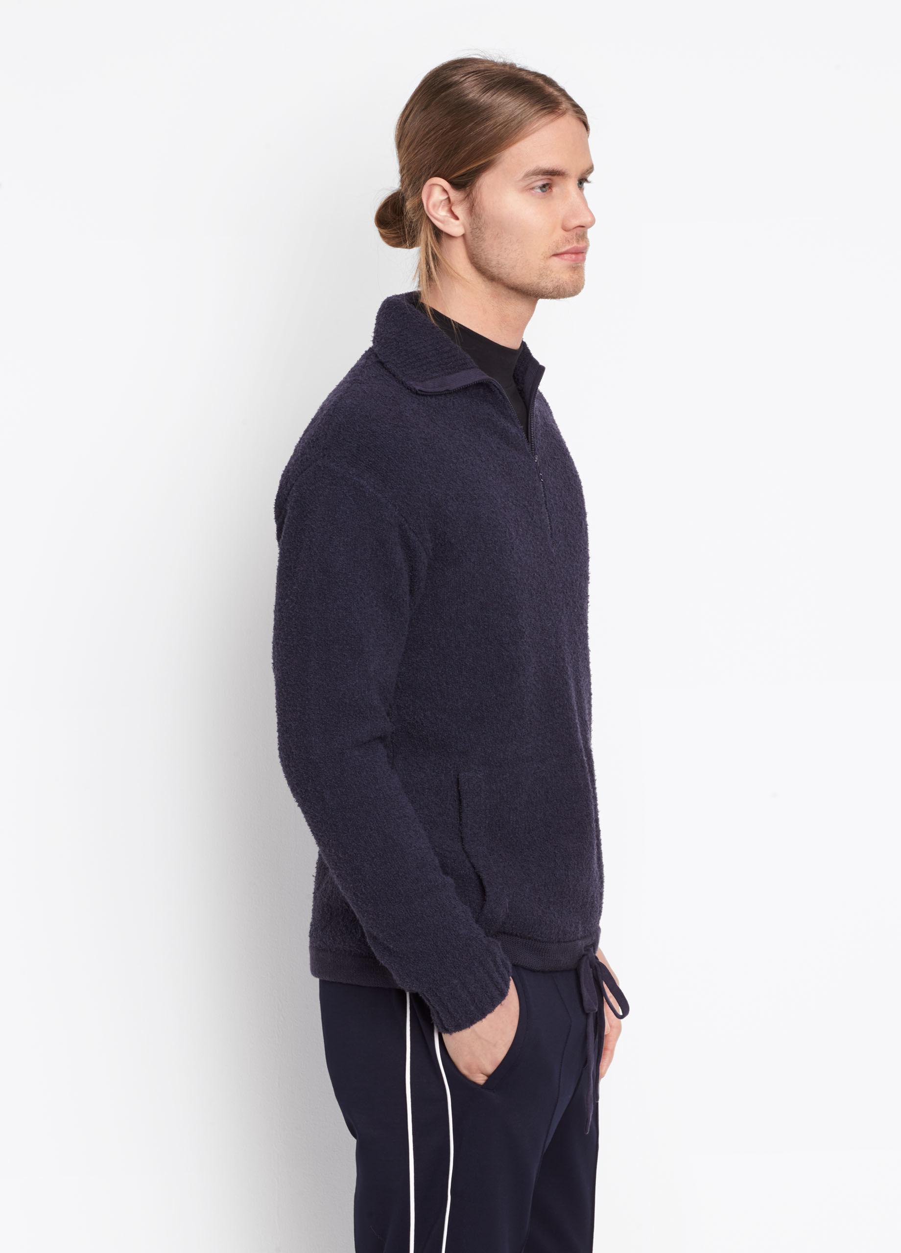 Download Vince Cotton Terry Drawstring Half-zip Mock Neck in Blue ...