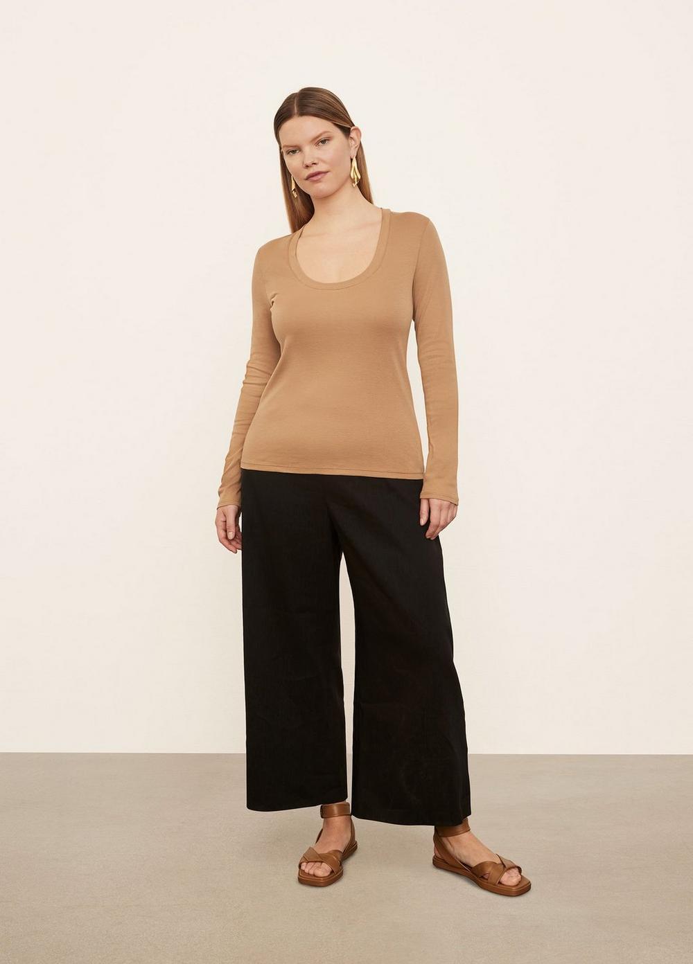 Vince Cotton Scoop Neck Long Sleeve Tee 