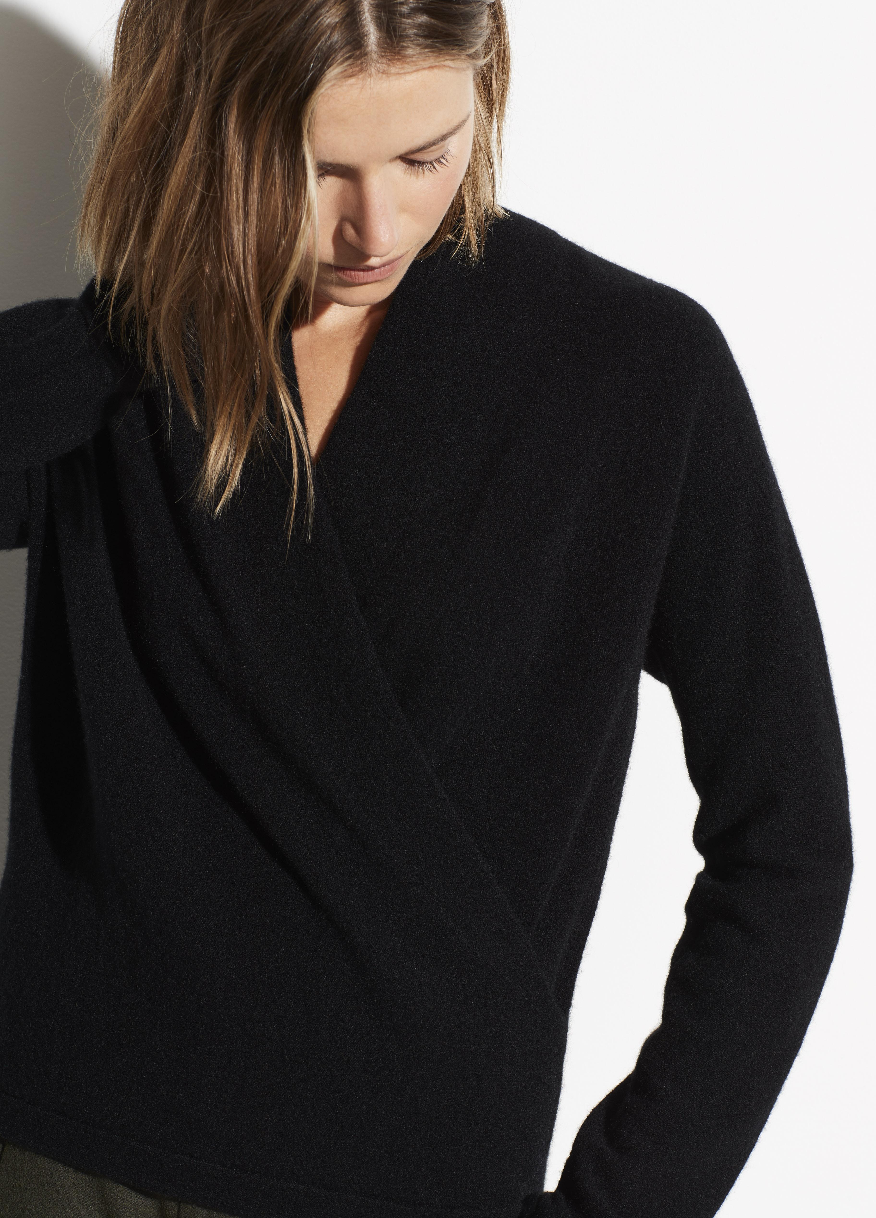 boiled cashmere wrap front pullover