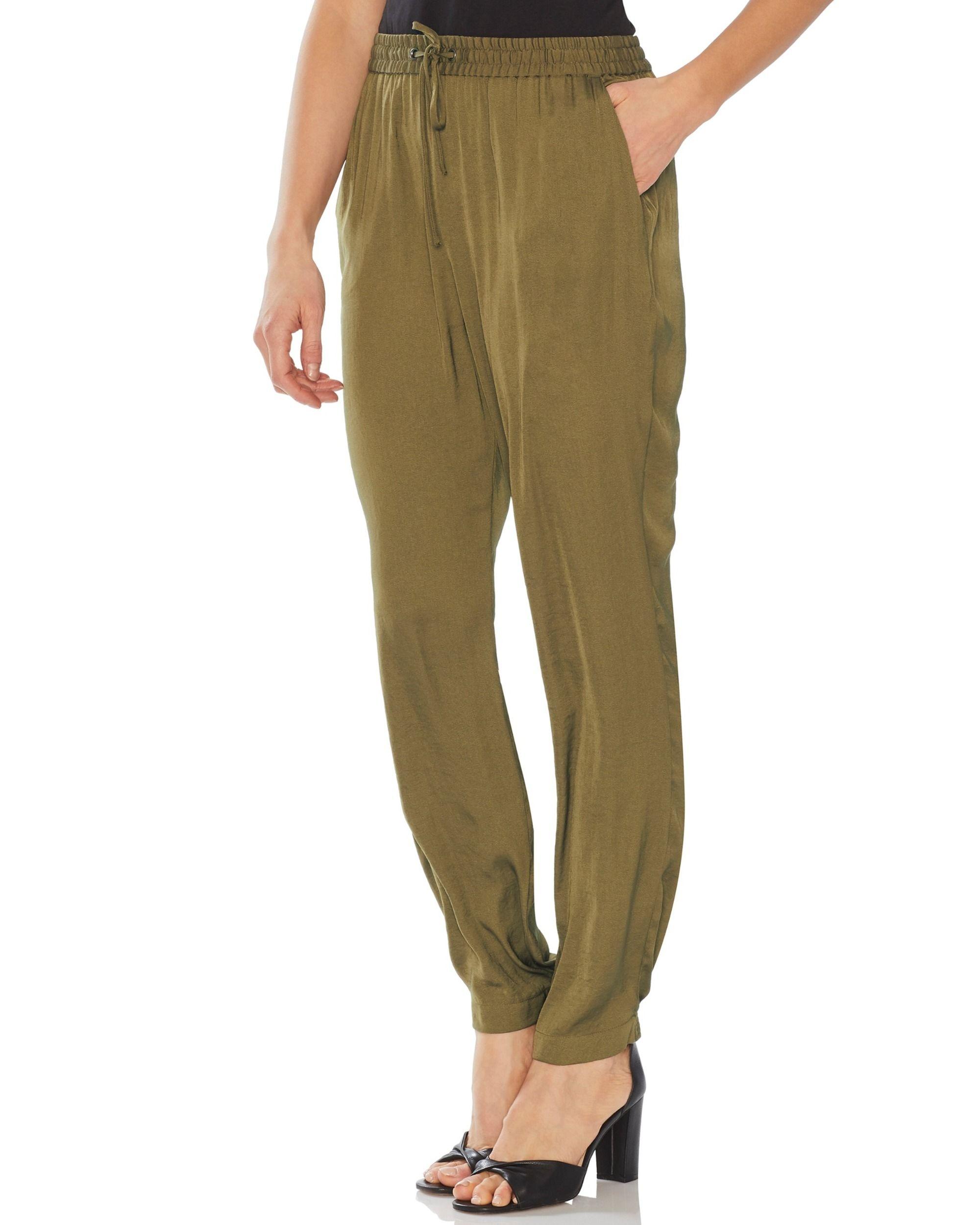 Vince Camuto Satin Textured Drawstring Pants in Green - Lyst