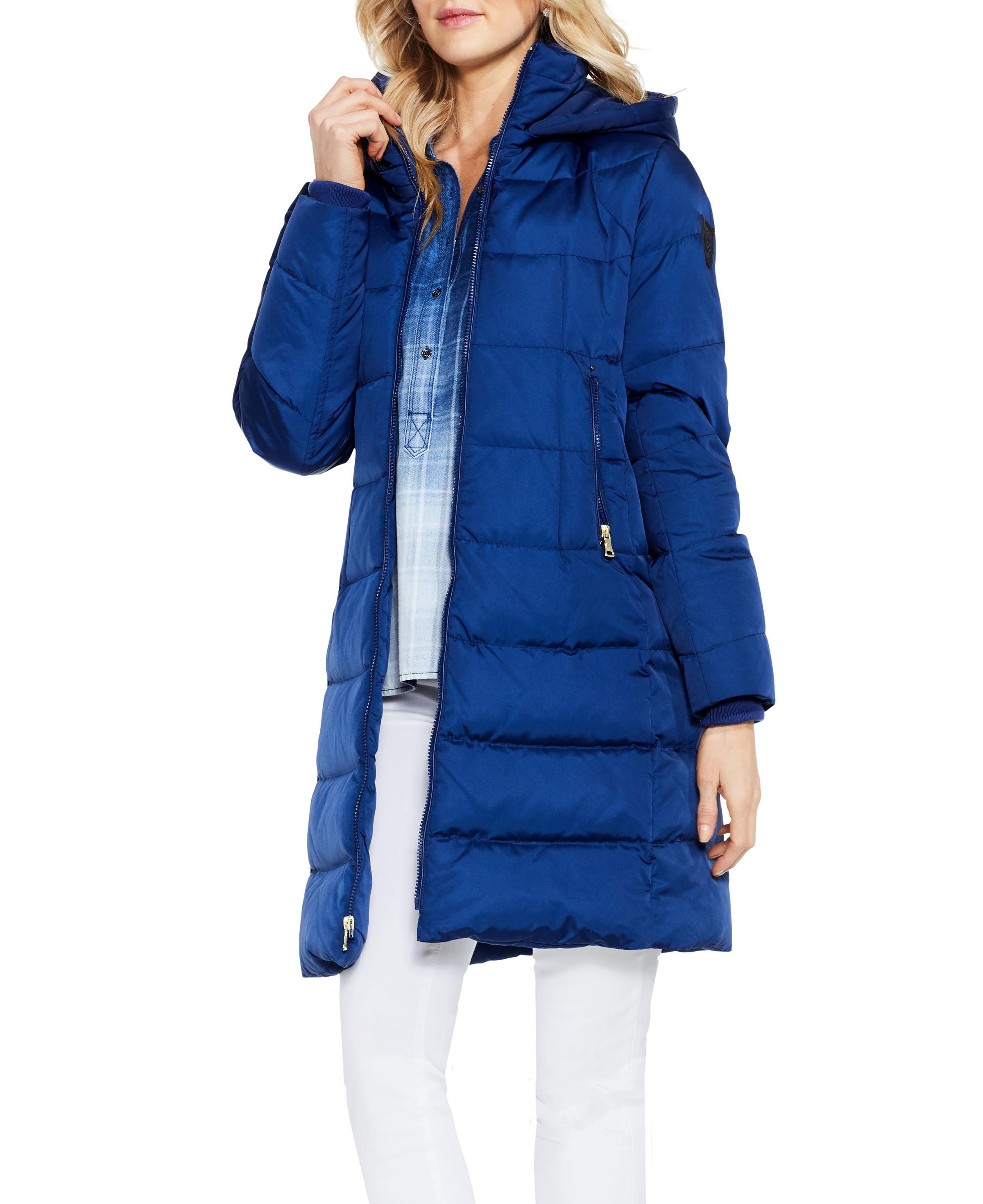 Lyst - Vince Camuto Hooded Channel-quilted Coat in Blue