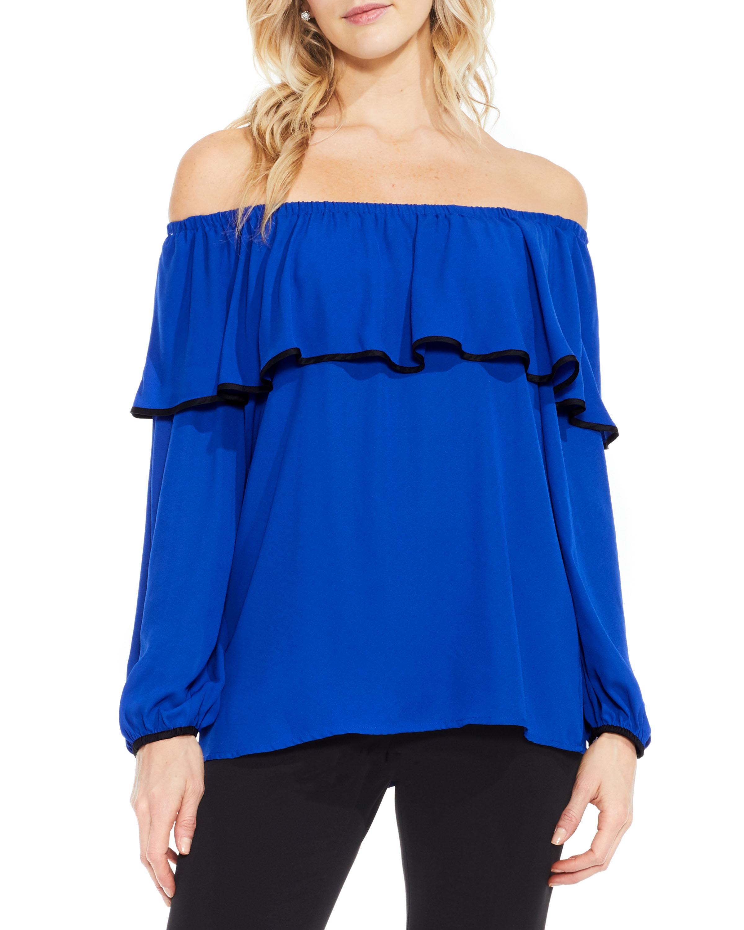 Lyst - Vince Camuto Ruffled Off-the-shoulder Blouse in Blue