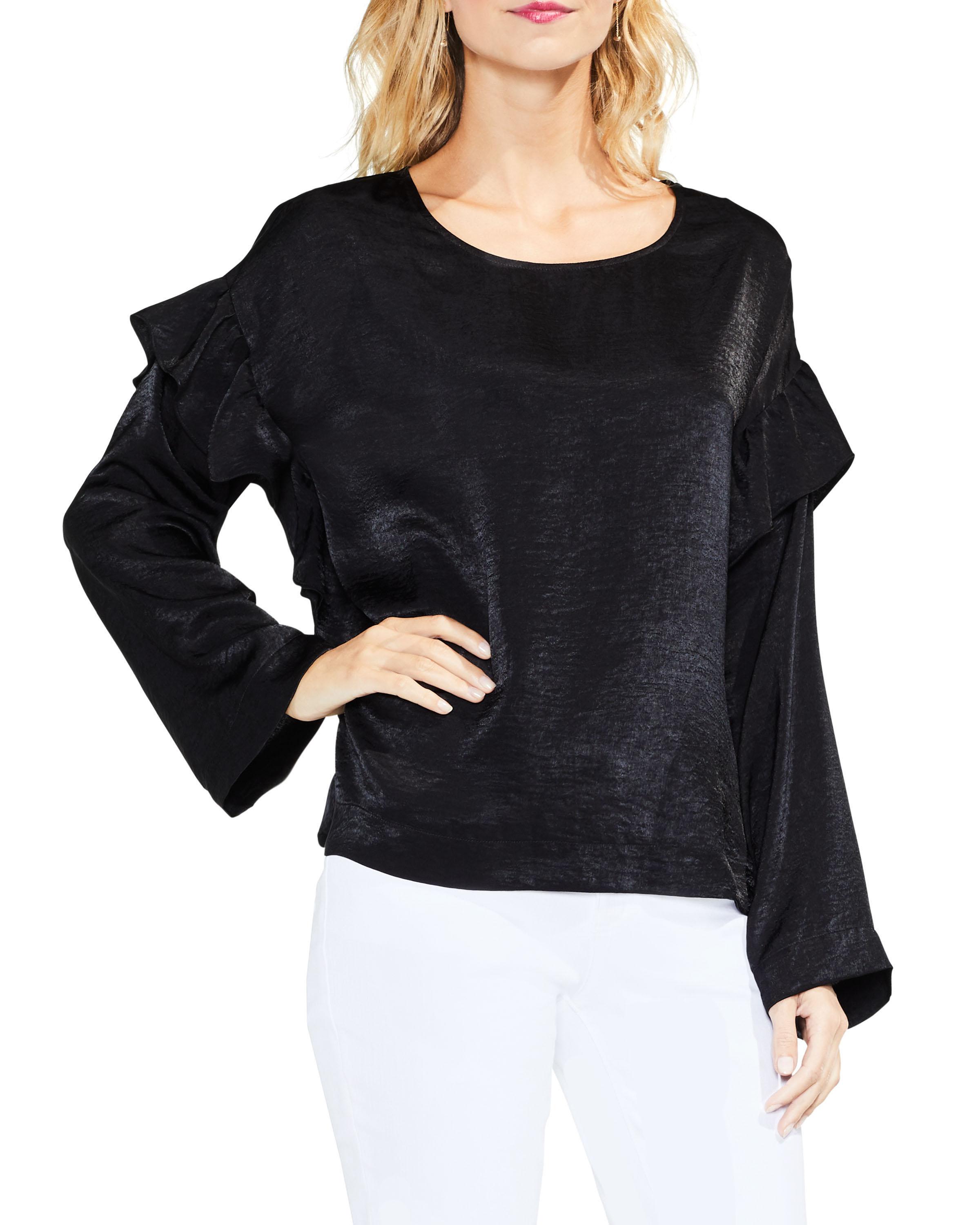 Lyst - Vince Camuto Two By Satin Ruffle-accent Top in Black