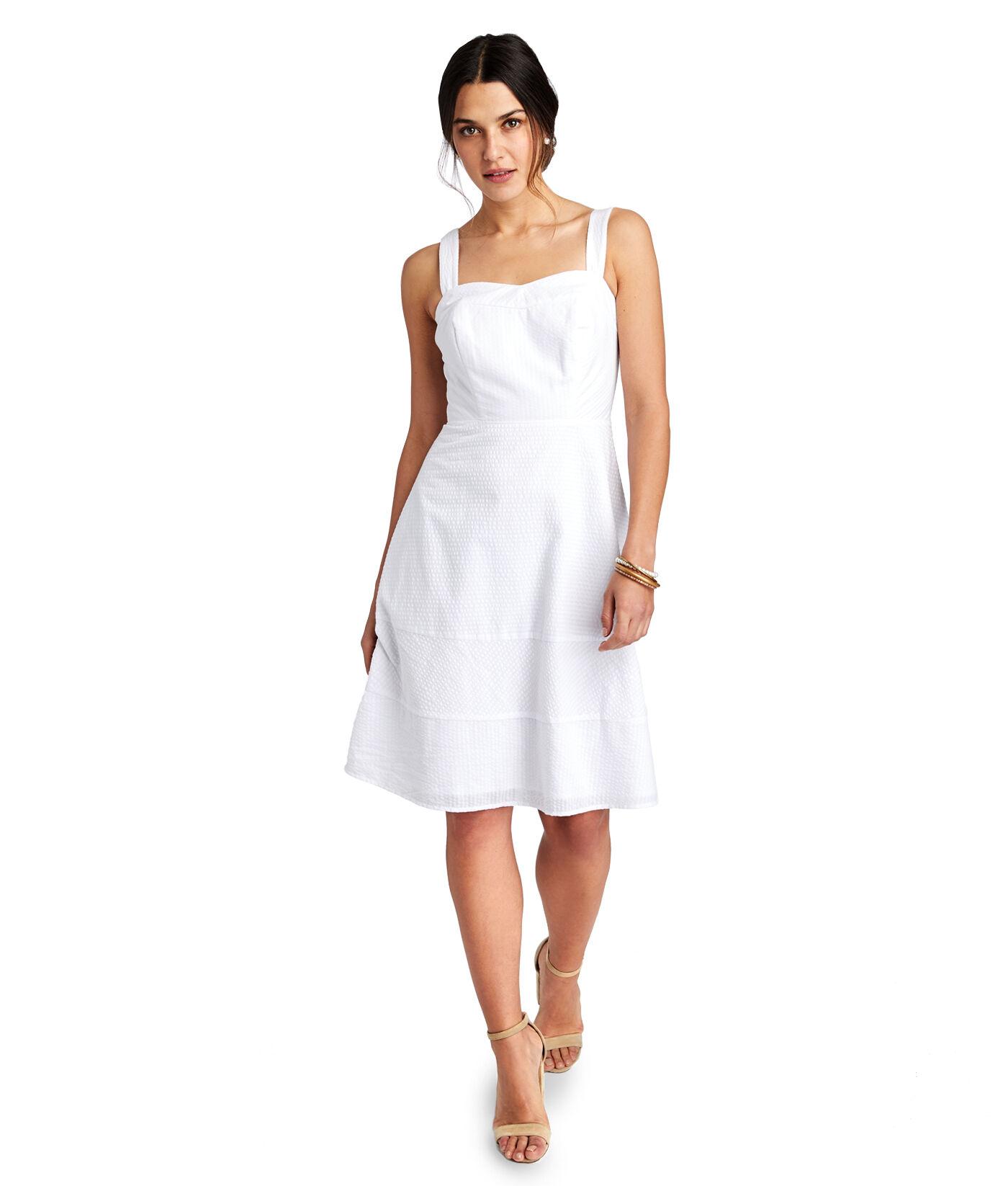 Vineyard Vines Synthetic Seersucker Fit And Flare Dress in White Lyst