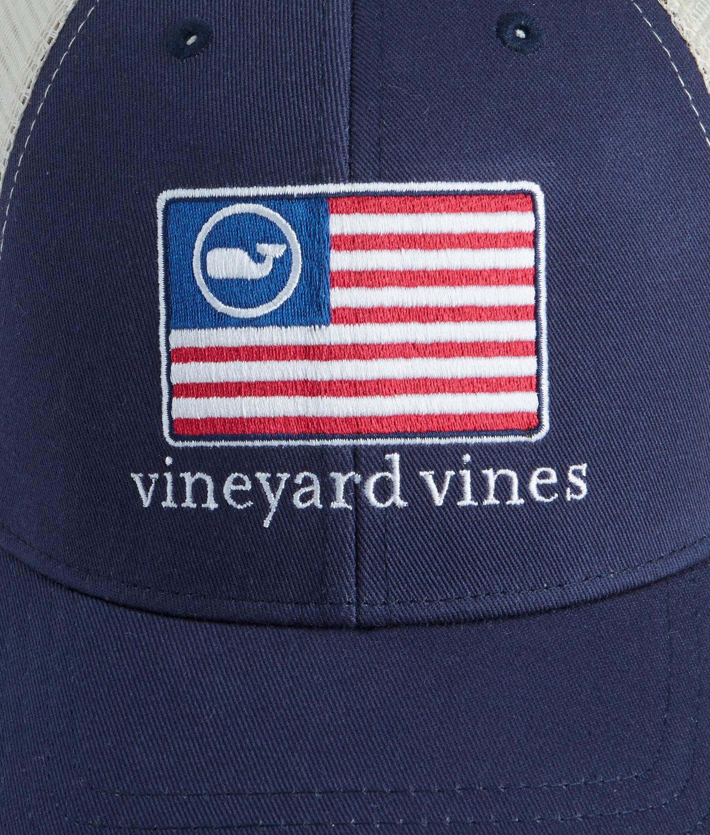American Flag Whale Line Trucker Hat 