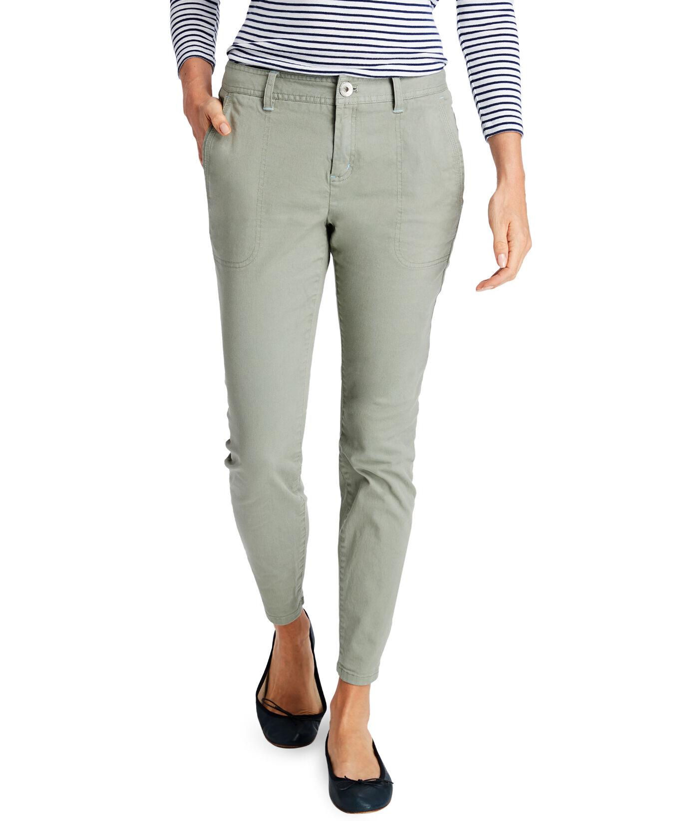 Vineyard Vines Cotton High Waisted Utility Pants in Sage Olive (Green ...