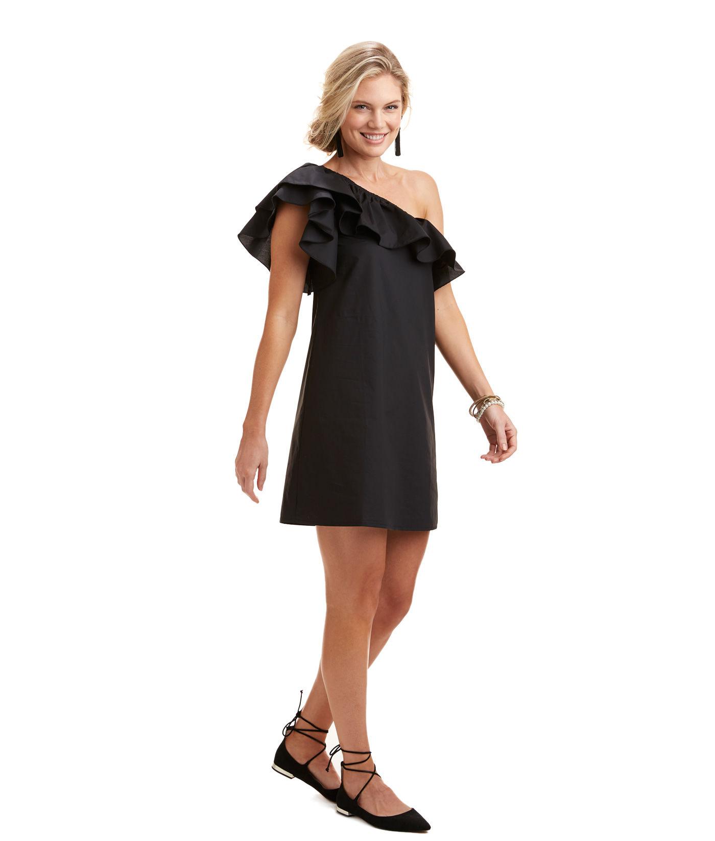 black one shoulder ruffle dress