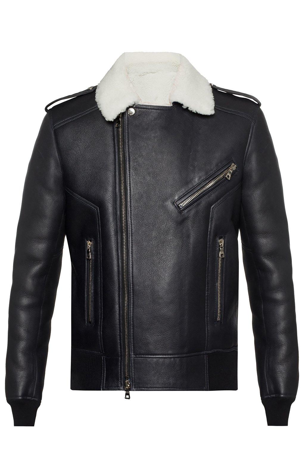 Balmain Leather Jacket With Fur Trim in Black for Men - Lyst