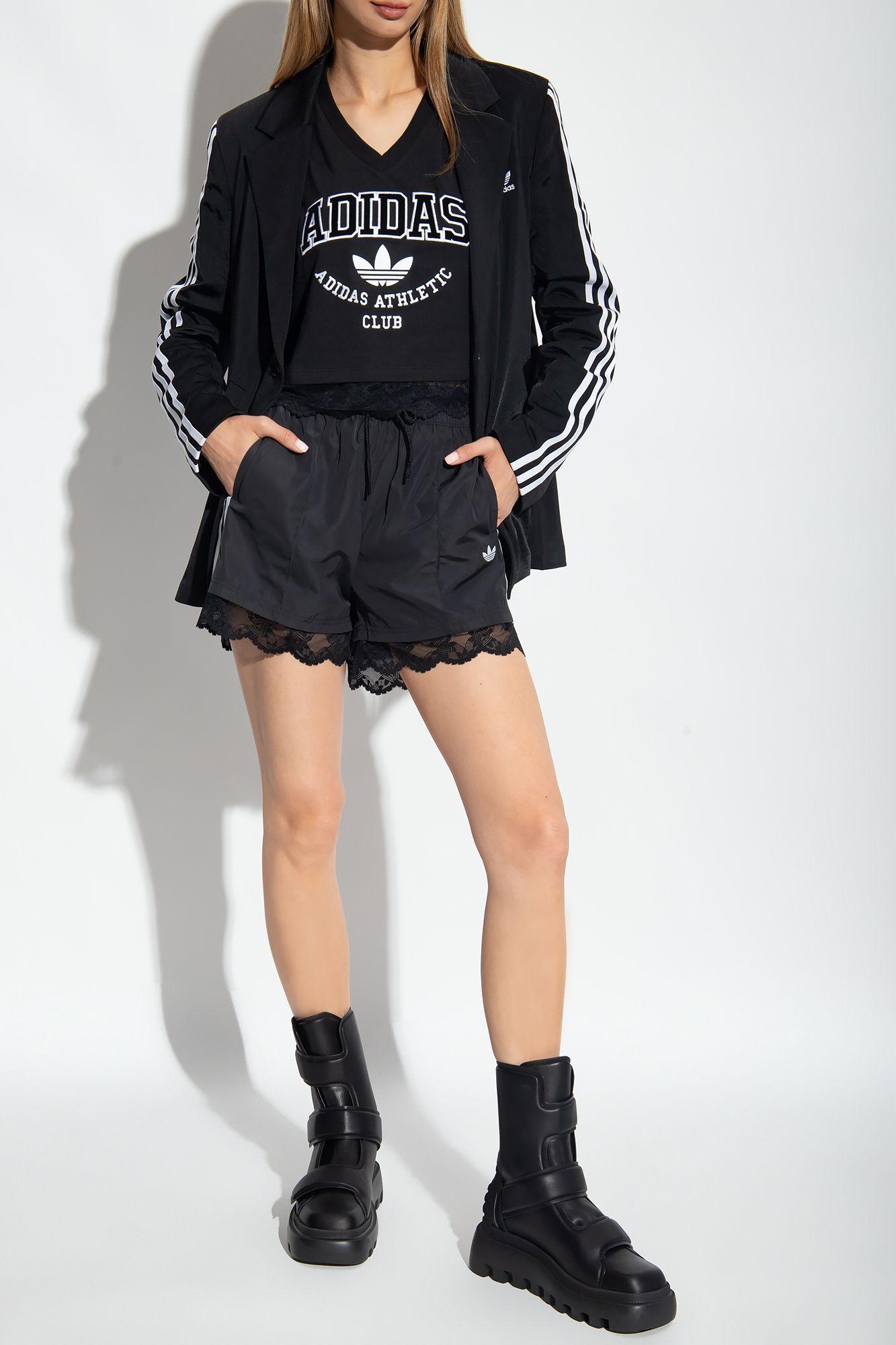 【ADIDAS originals】 W Lace Trim 3S Shorts★追跡可 adidas Women's Lifestyle Lace Trim 3-Stripes Shorts - White