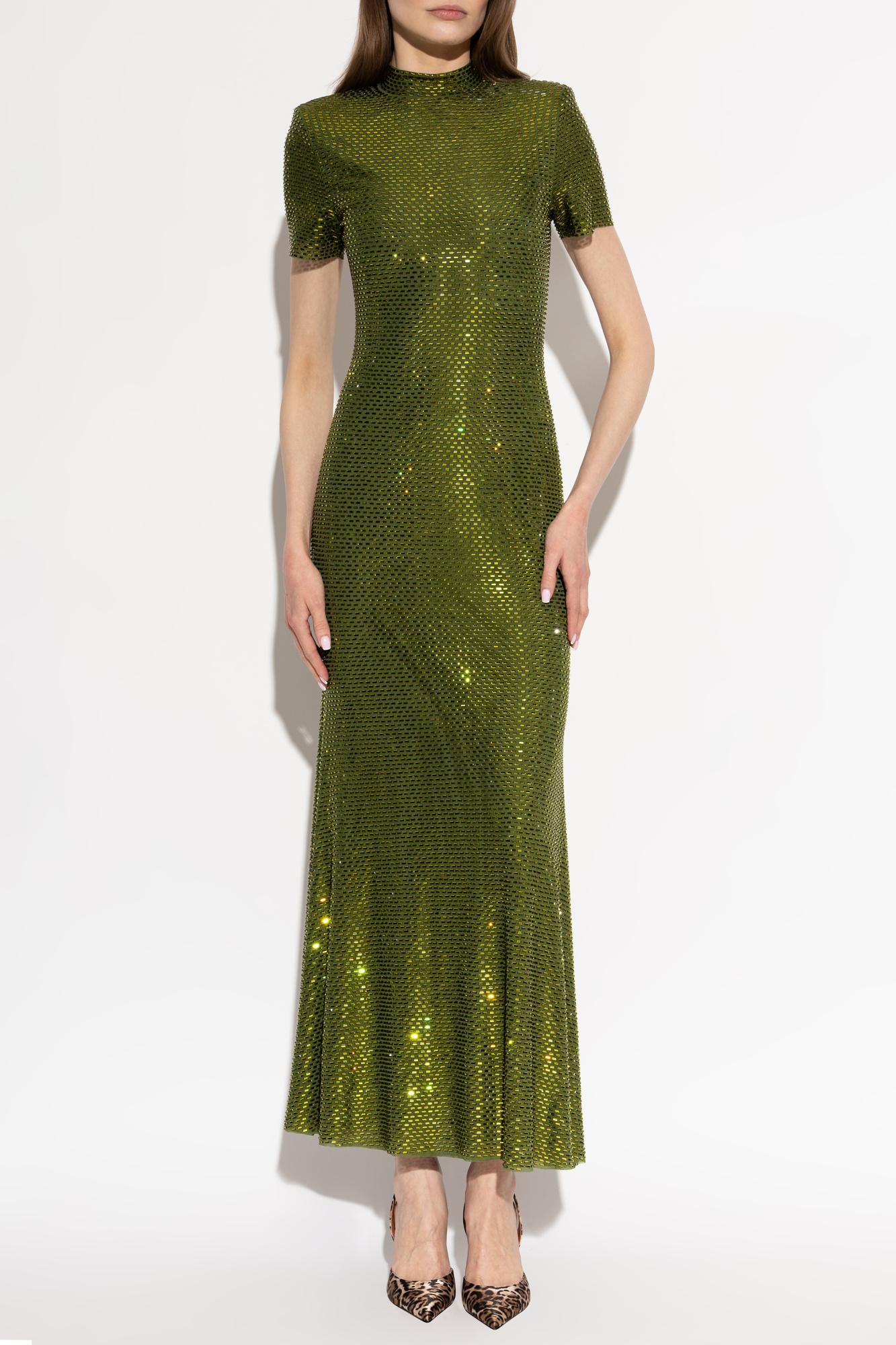green emerald velvet dress Black And Gold Tie Neck Maxi Dress – self-portrait-US main image 0