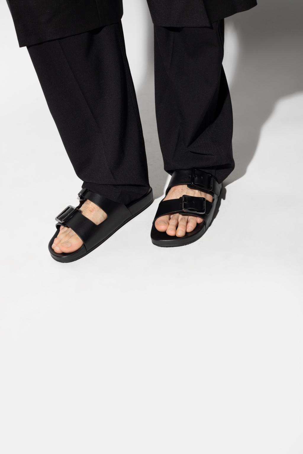 Balenciaga Leather 'mallorca' Slides With Logo in Black for Men | Lyst
