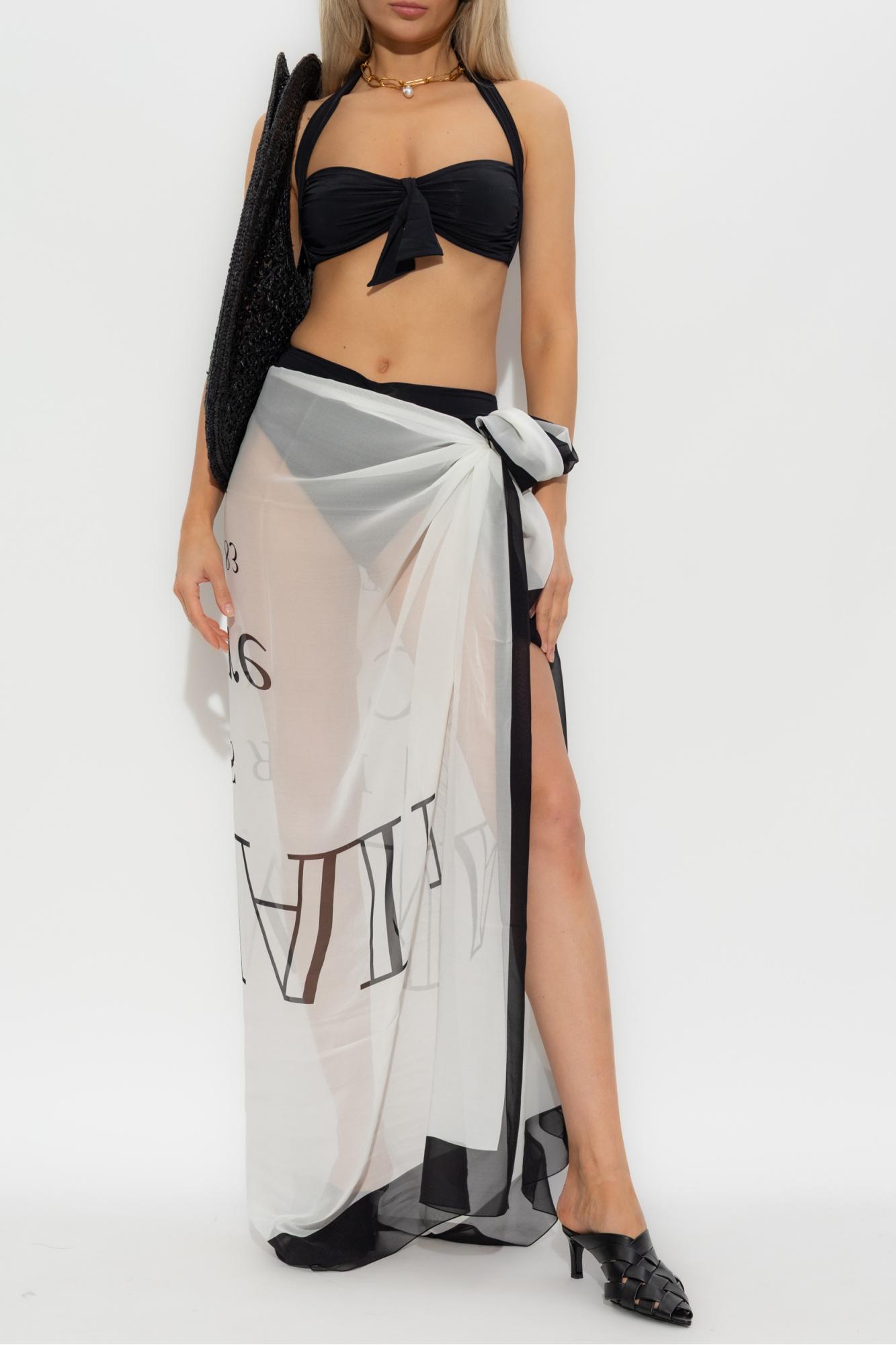 スカート BALMAIN Woman Skirt White EF1LD022KI10 0FA BALMAIN Short Asymmetric Draped Skirt in Gris Clair | FWRD