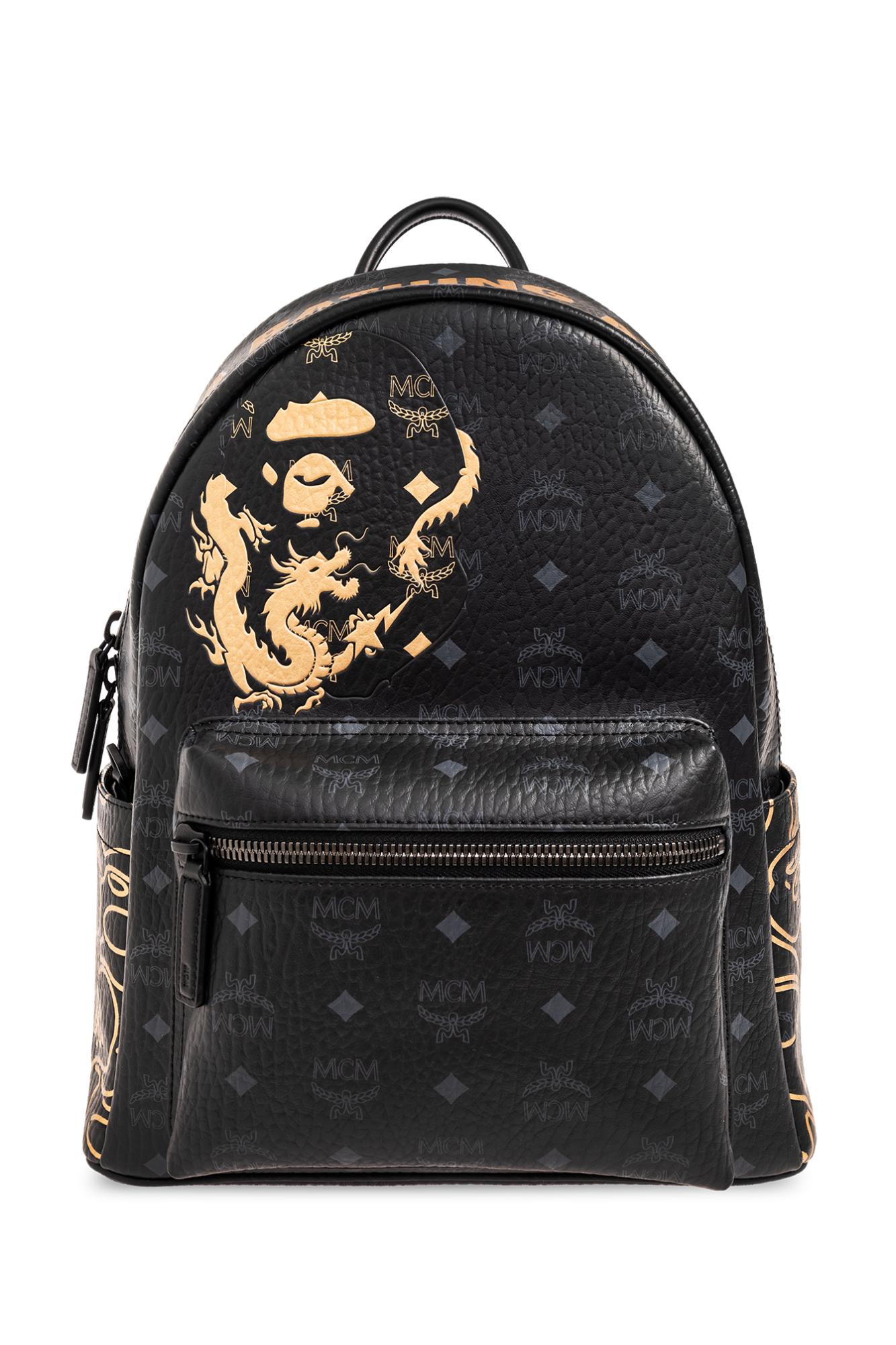 MCM x BAPE Shark Stark Backpack Visetos Cognac in Coated