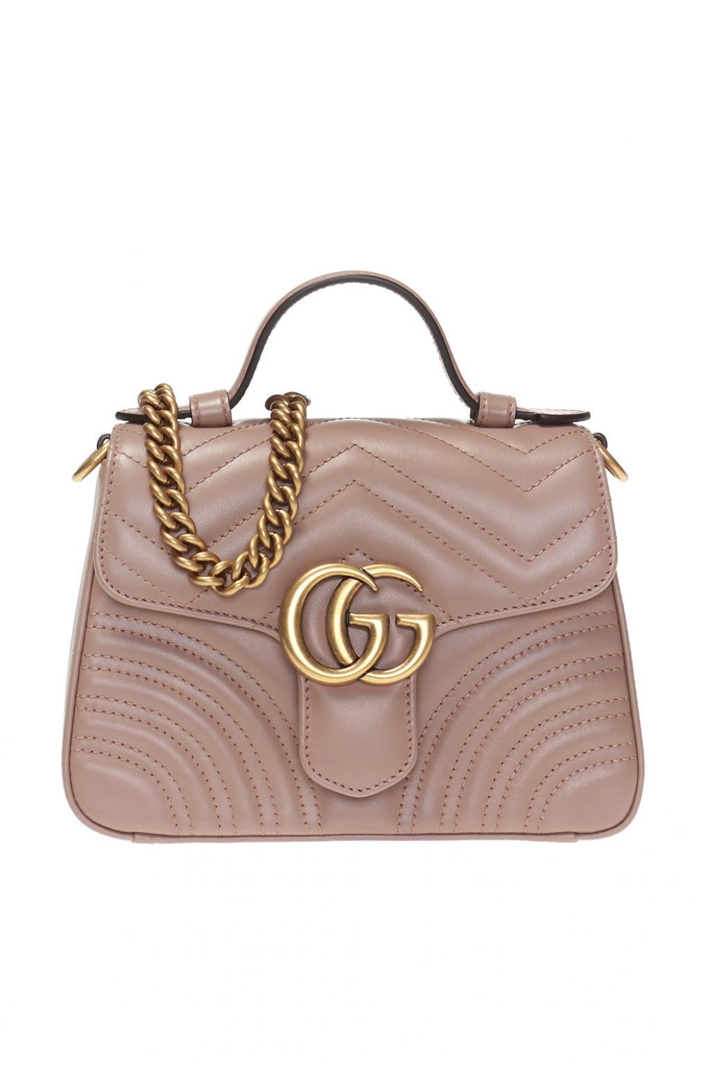 Gucci Leather &#39;GG Marmont&#39; Shoulder Bag in Black Brown Red Cream (Brown) - Lyst