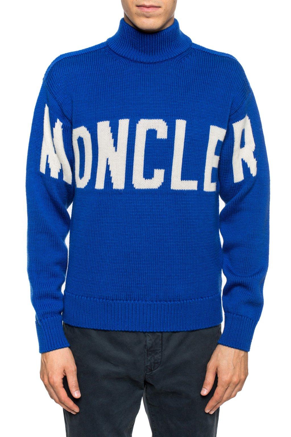 Moncler Branded Wool Turtleneck Sweater in Blue for Men - Lyst
