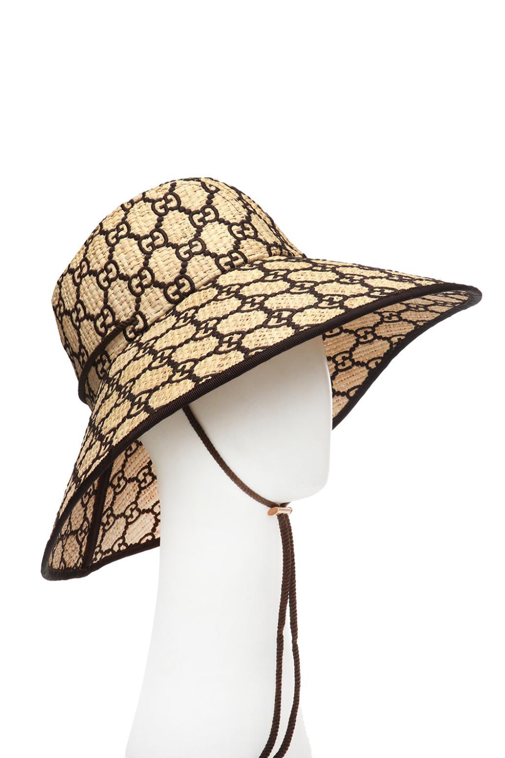 Gucci GG Raffia Wide Brim Hat in Brown | Lyst