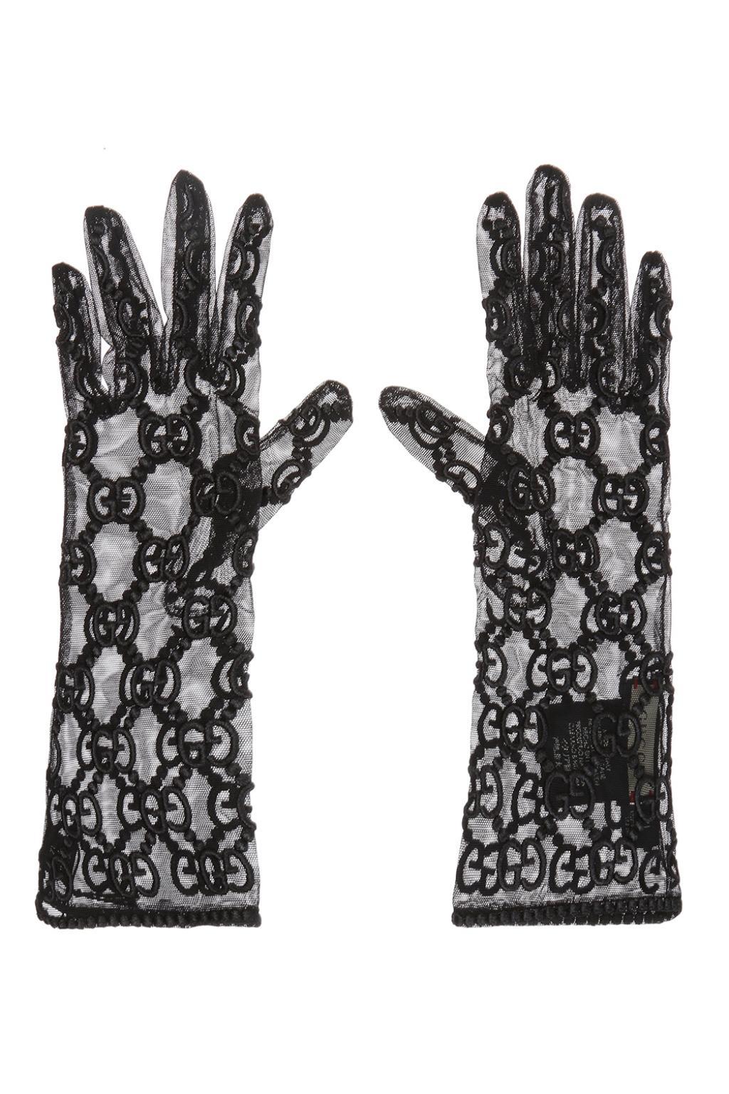 Gucci Embroidered Gloves in Black - Lyst