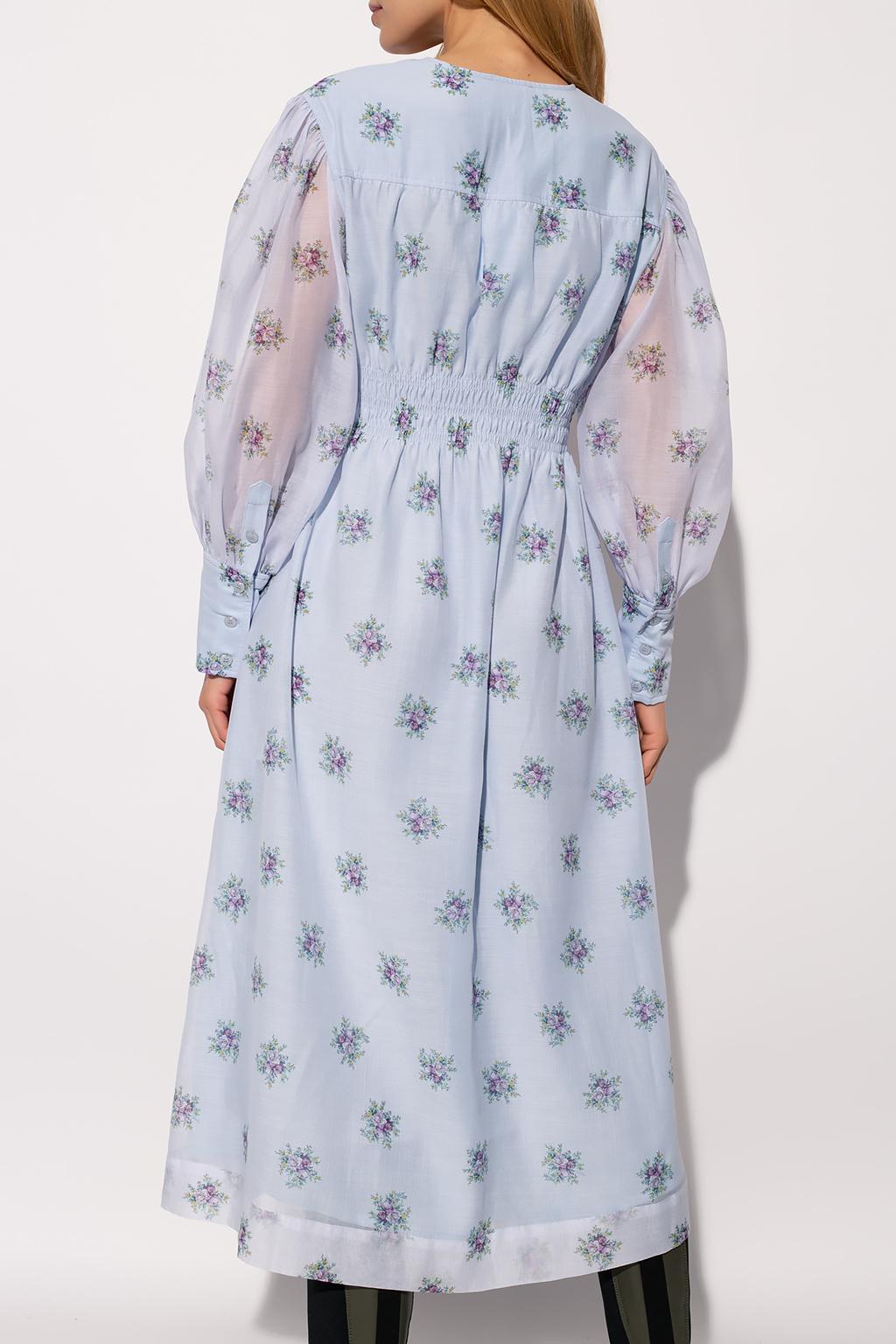 Ganni Floral Dress in Light Blue (Blue 
