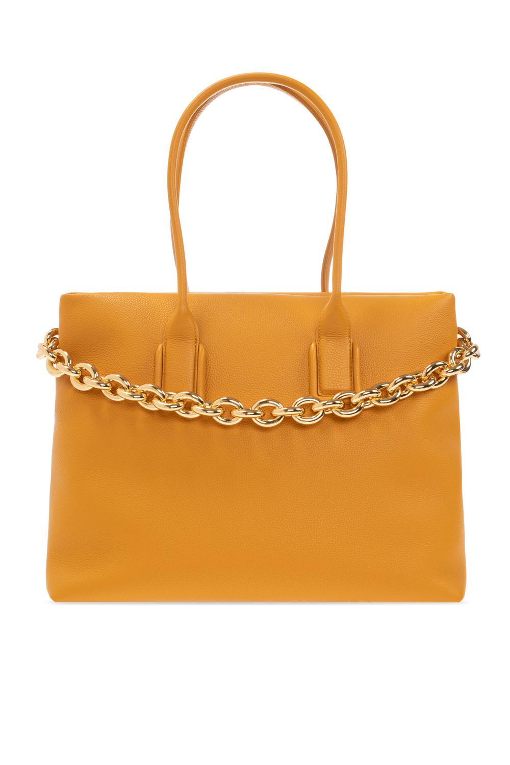 Bottega Veneta Leather Chain Shopper Bag In Orange Lyst