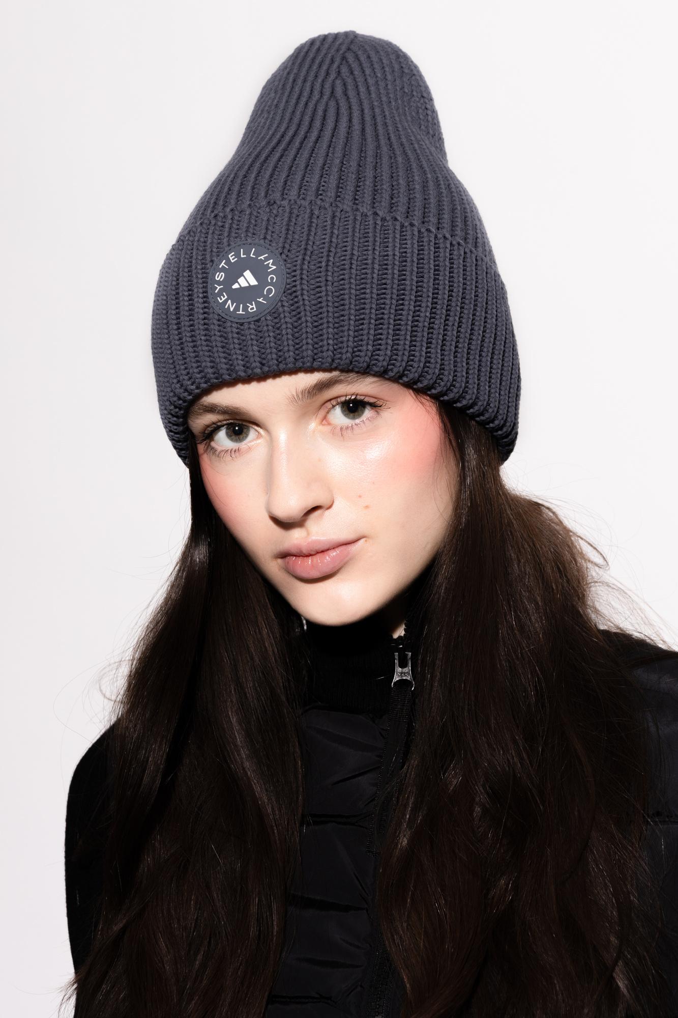 NWT Adidas By Stella McCartney Black Ribbed Knit Beanie with Orange Logo adidas By Stella Mccartney Beanie- Trendyol main image 2