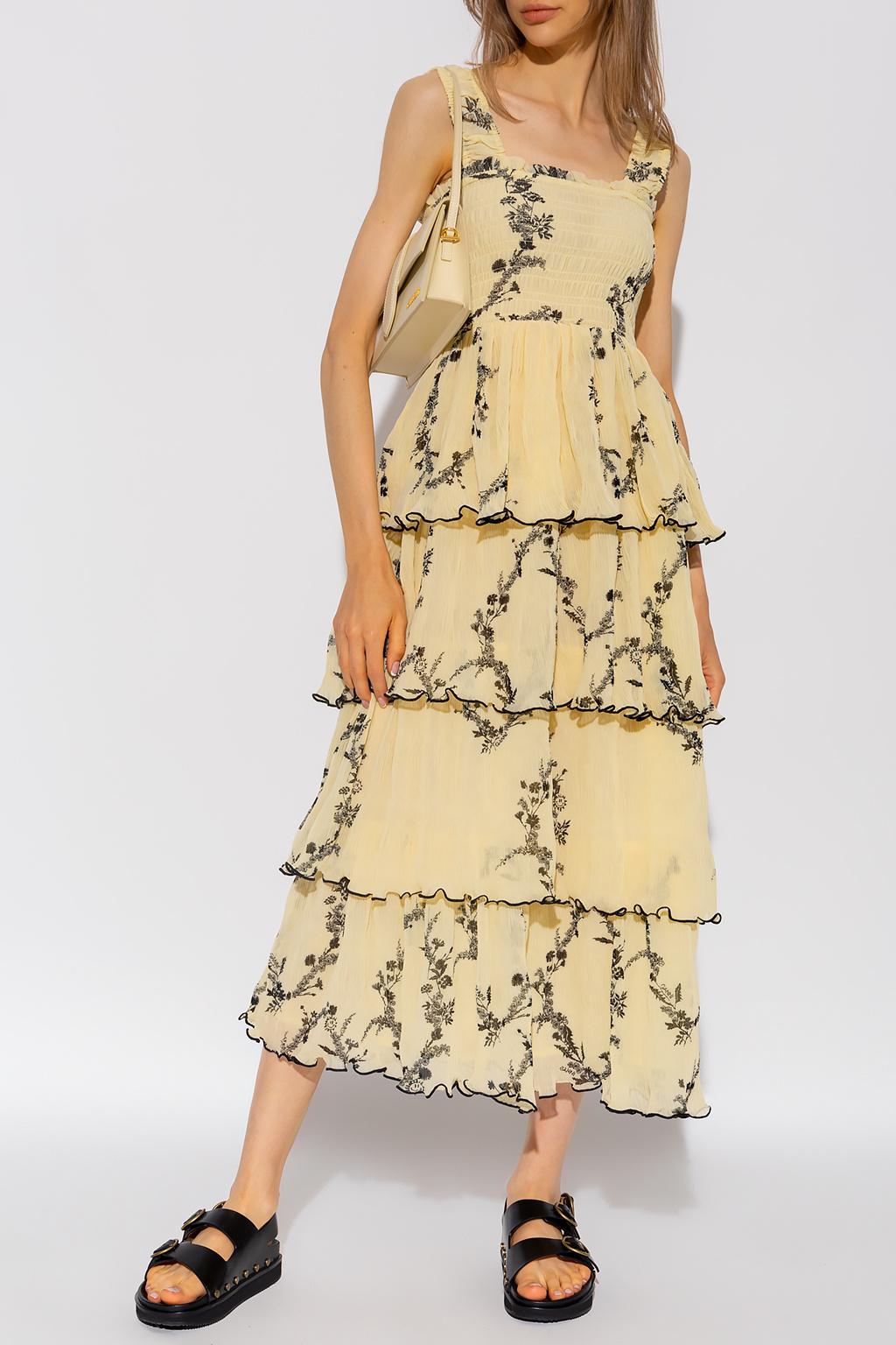 Ganni Dress With Floral Motif in Yellow | Lyst