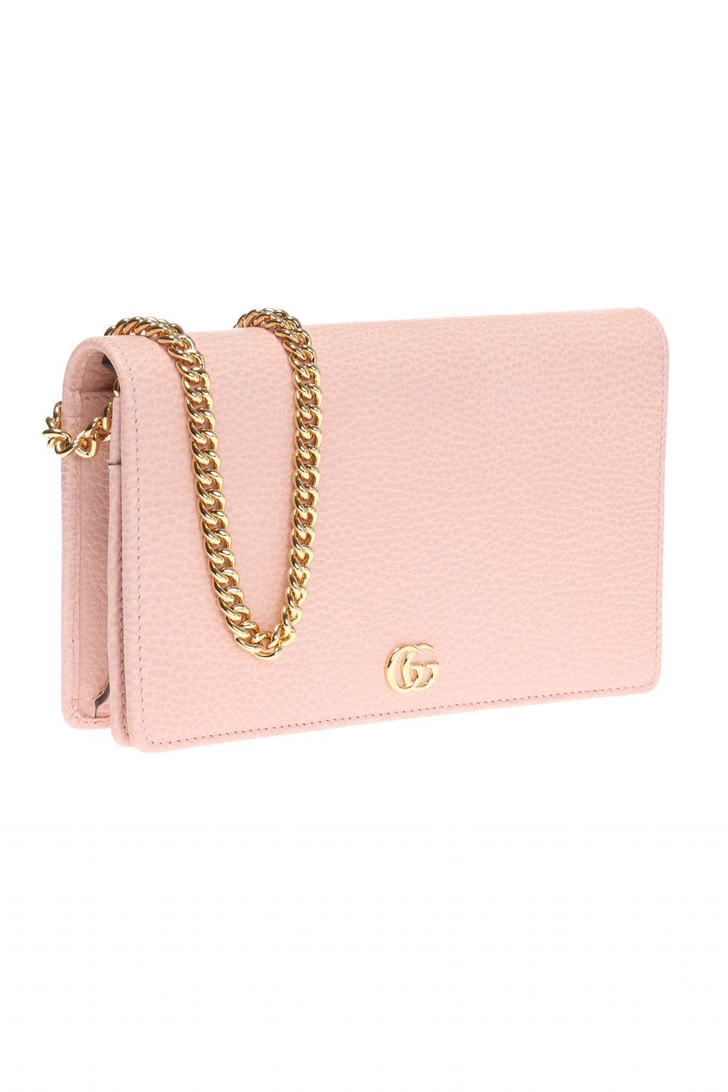 Gucci Leather 'gg Marmont' Wallet On Chain in Pink | Lyst