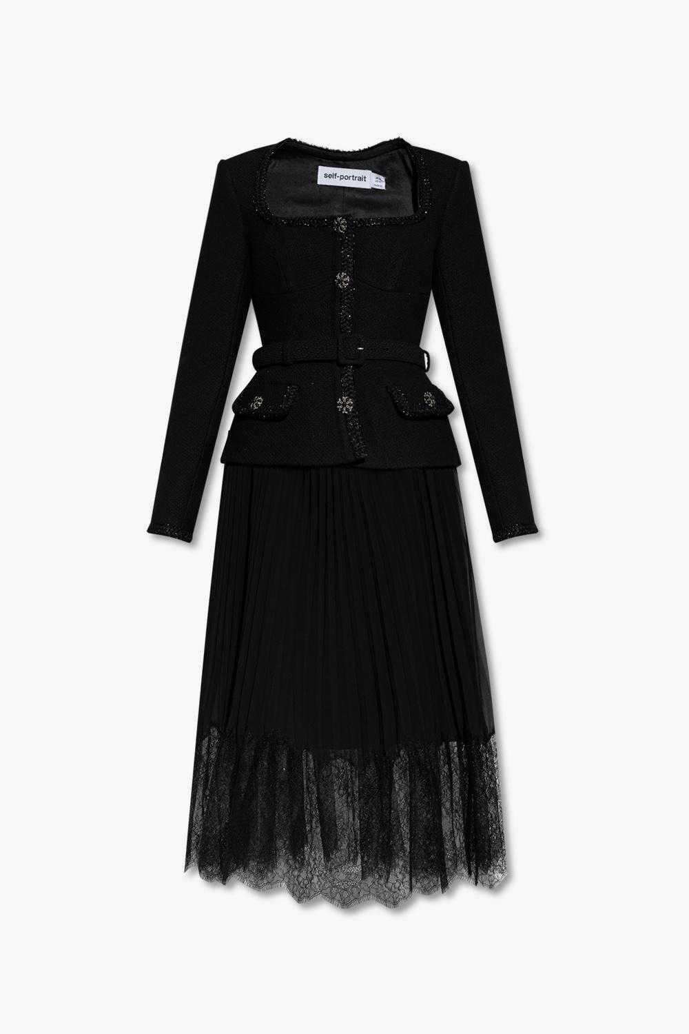 self portrait jacket pleated midi dress Blue Chiffon Cape Midi Dress  self-portrait-US