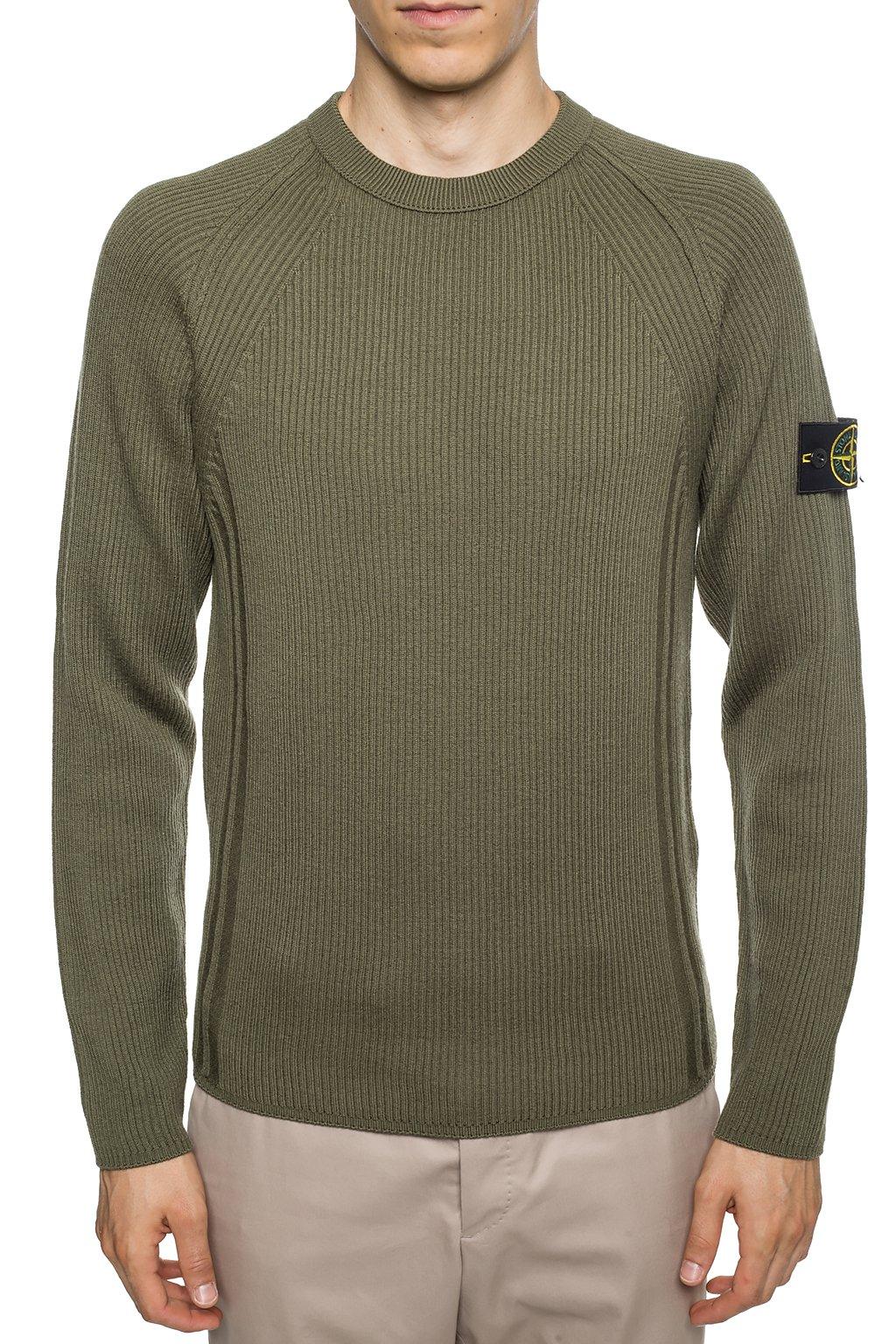 Stone Island Wool Ribbed Sweater With Logo in Green for Men - Lyst