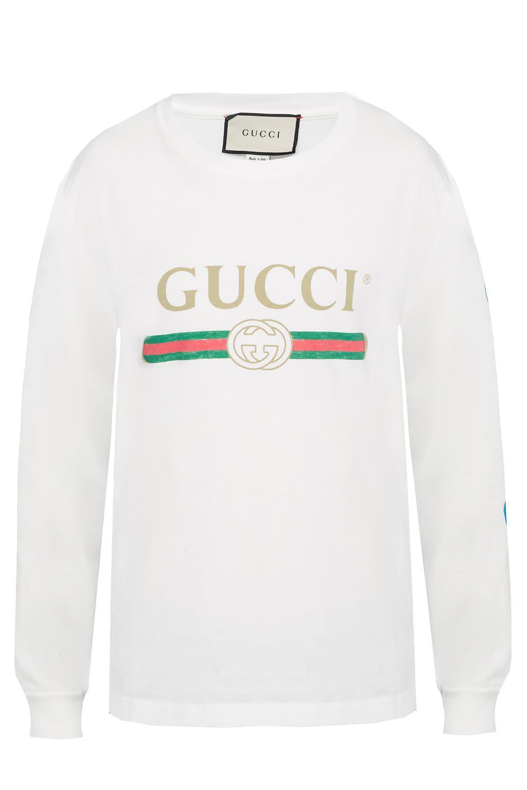 Gucci Dragon-embroidered Cotton Long-sleeve T-shirt in White for Men | Lyst