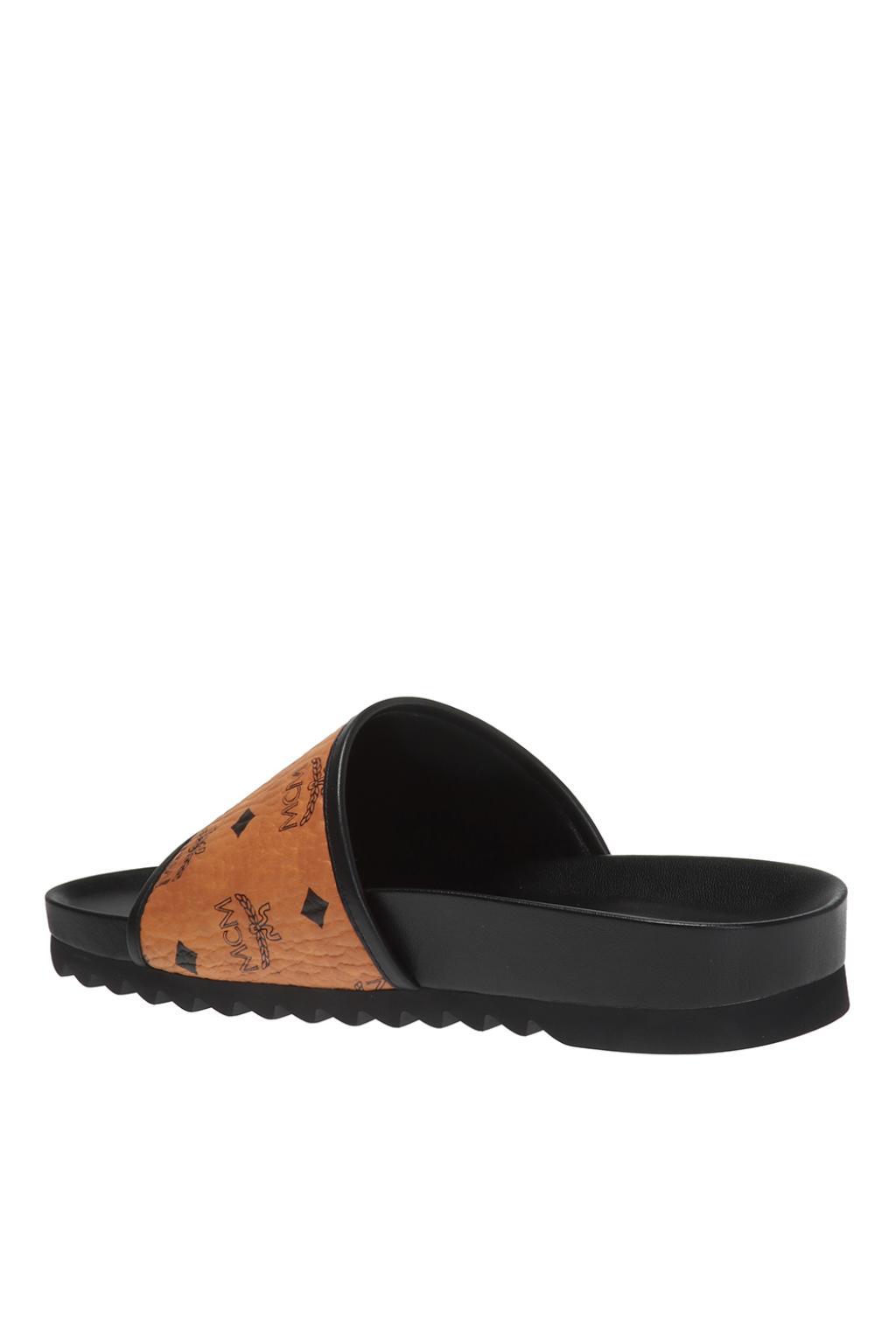 MCM Canvas Slippers With A Logo Pattern in Brown for Men - Lyst
