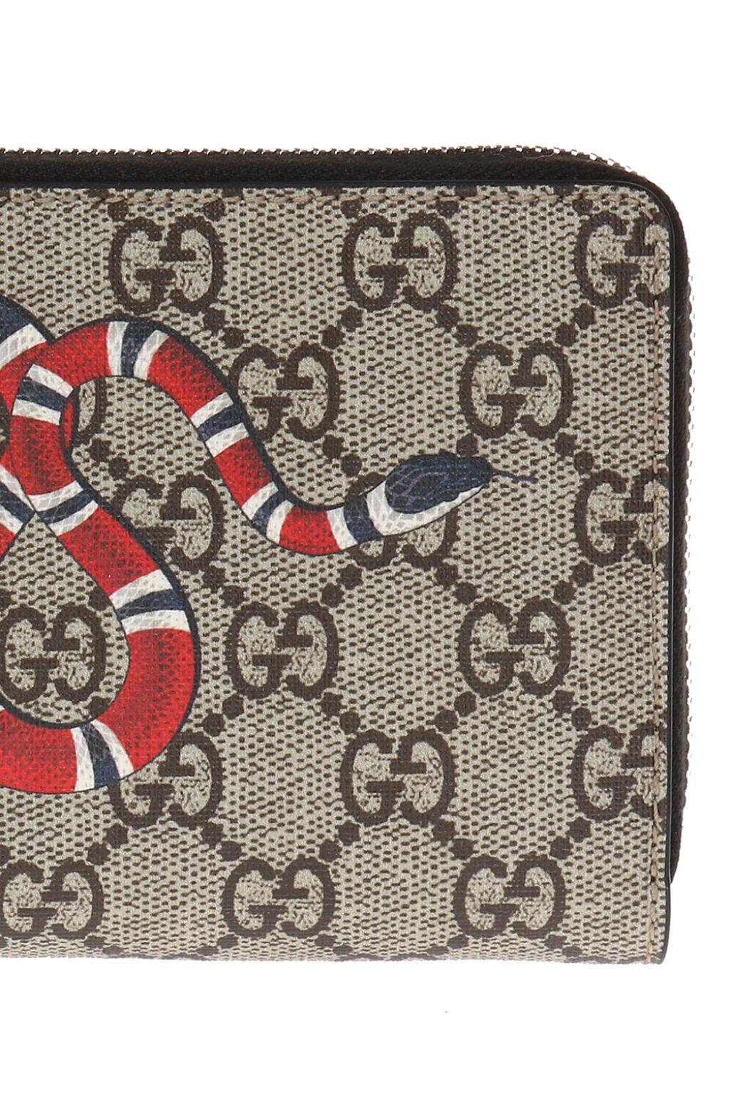 Gucci Snake Print GG Supreme Zip Around Wallet for Men | Lyst