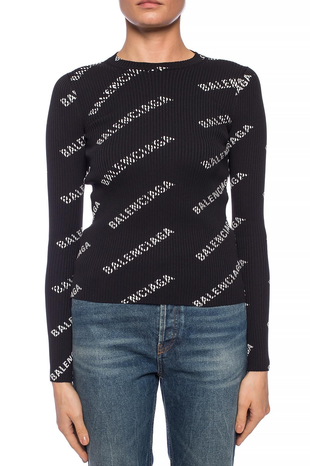 Balenciaga Ribbed Top With Logo in Black | Lyst