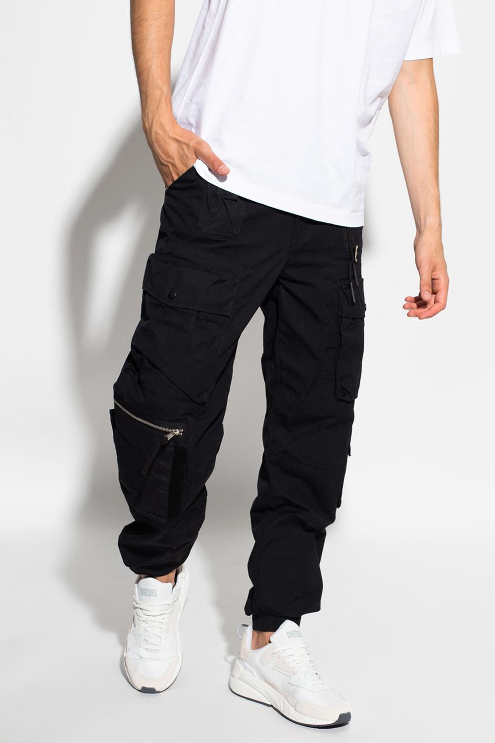 DIESEL Cotton Cargo Trousers in Black for Men - Lyst