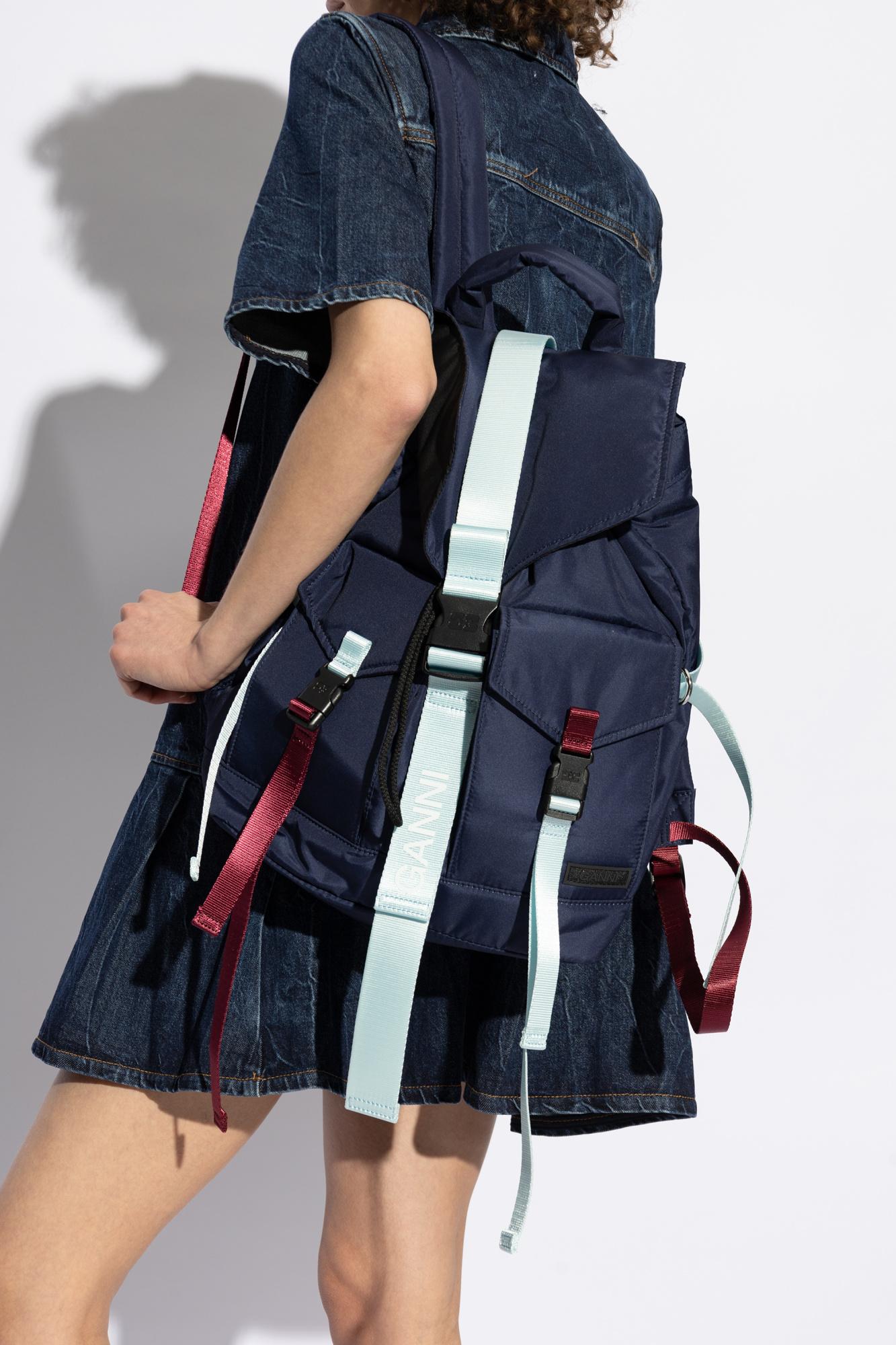 Ganni Backpack With Logo in Blue | Lyst
