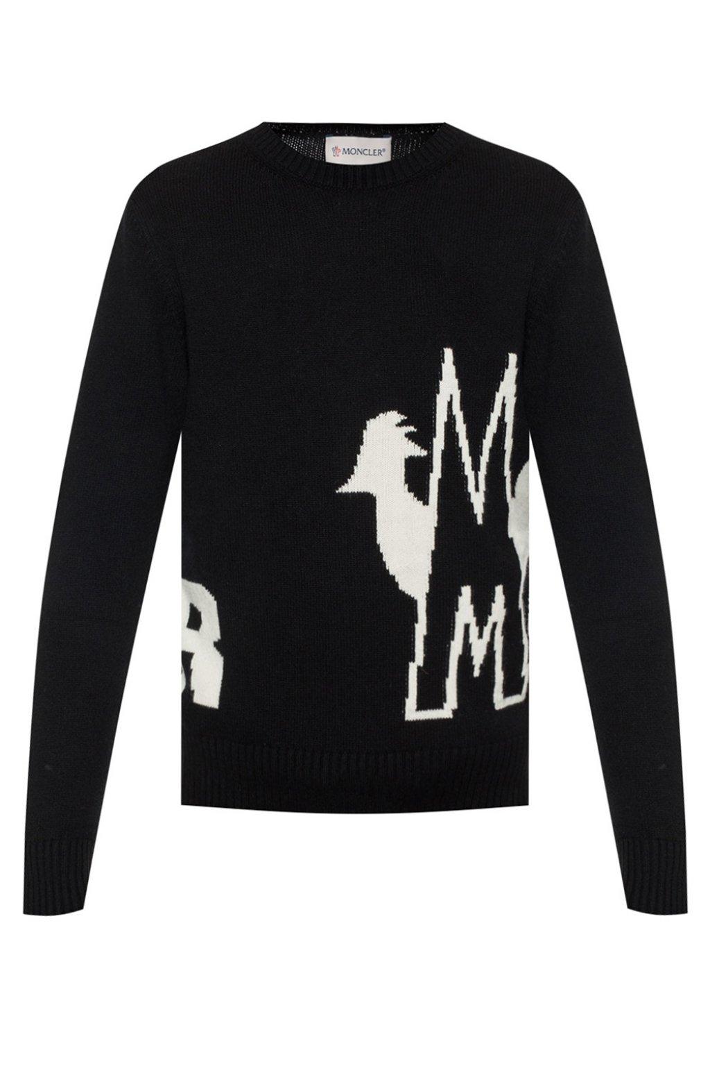 Moncler Wool Logo Sweater in Black for Men - Lyst