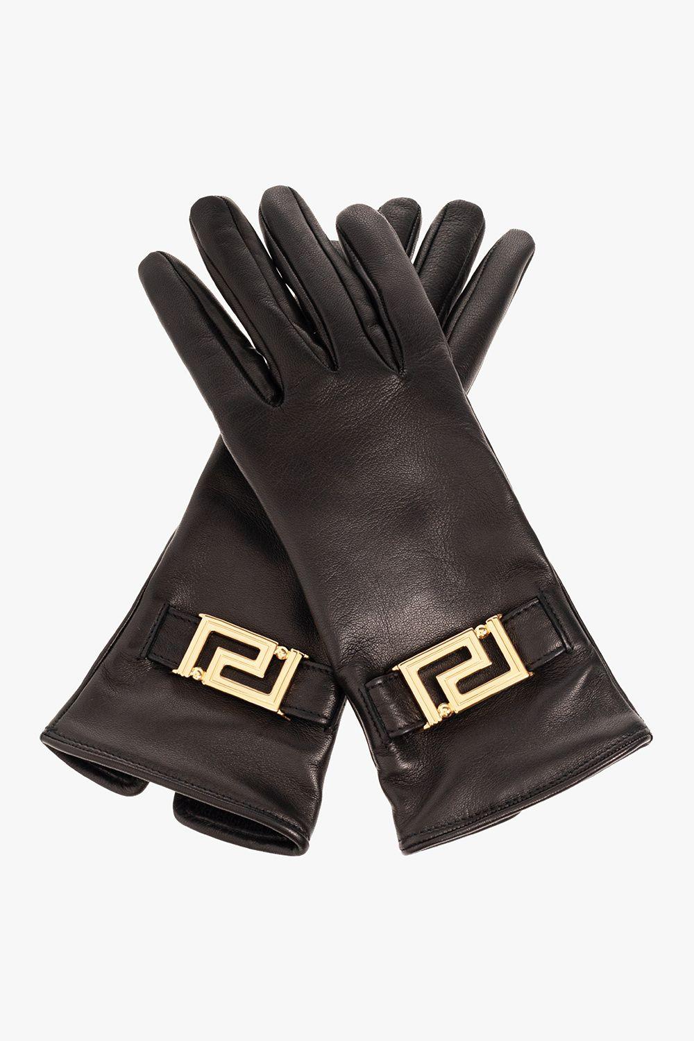 Versace Leather Gloves in Black | Lyst