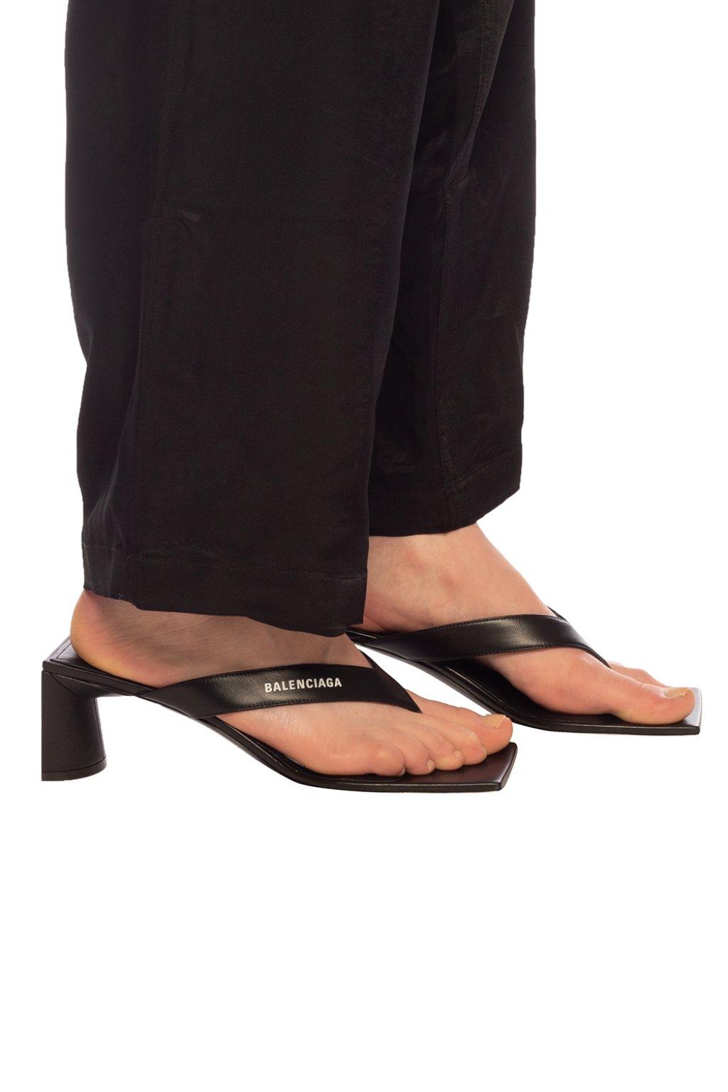 Balenciaga Leather 'double Square' Heeled Flip-flop Sandals Black - Lyst