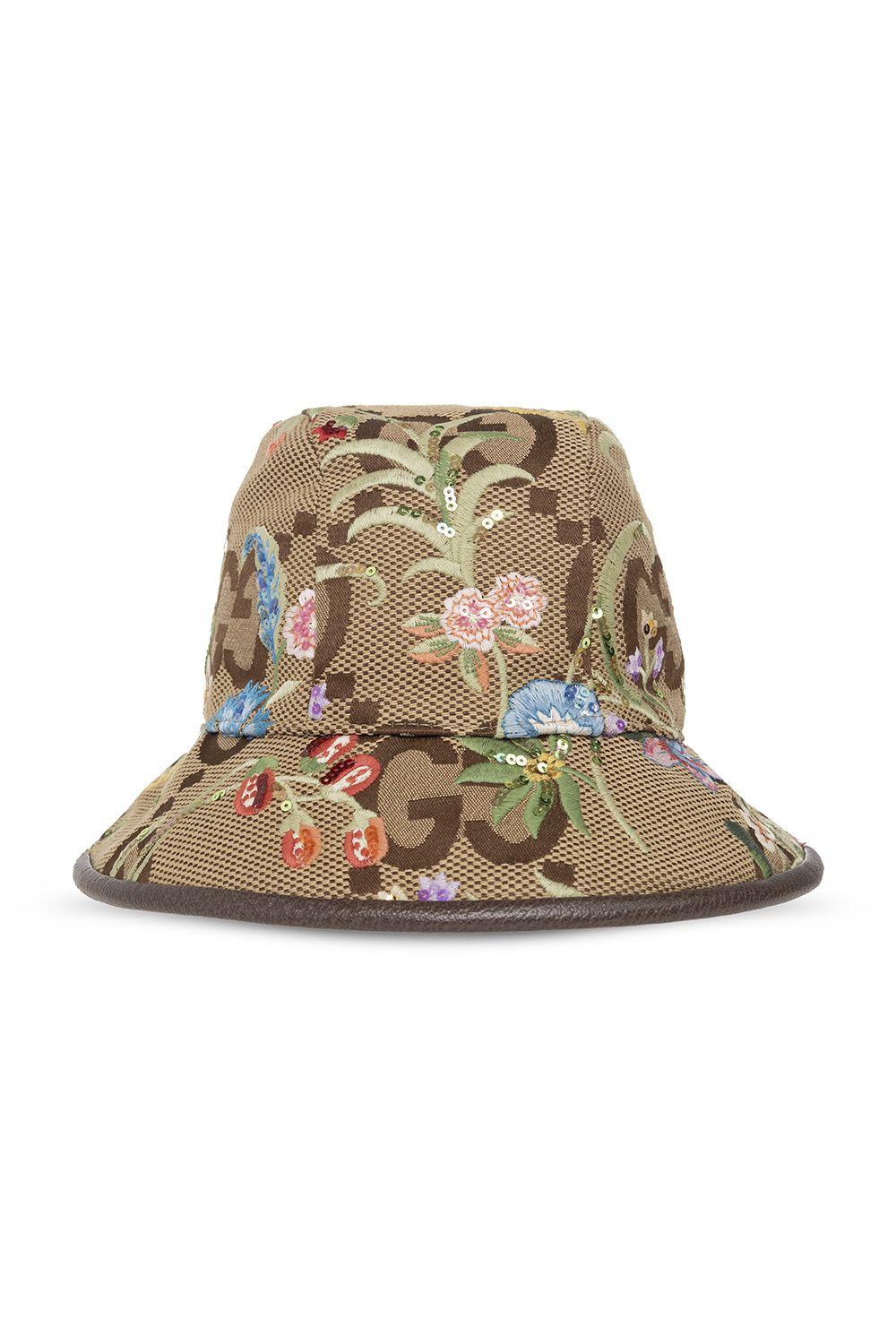 Gucci Bucket Hat With Floral Motif in Natural