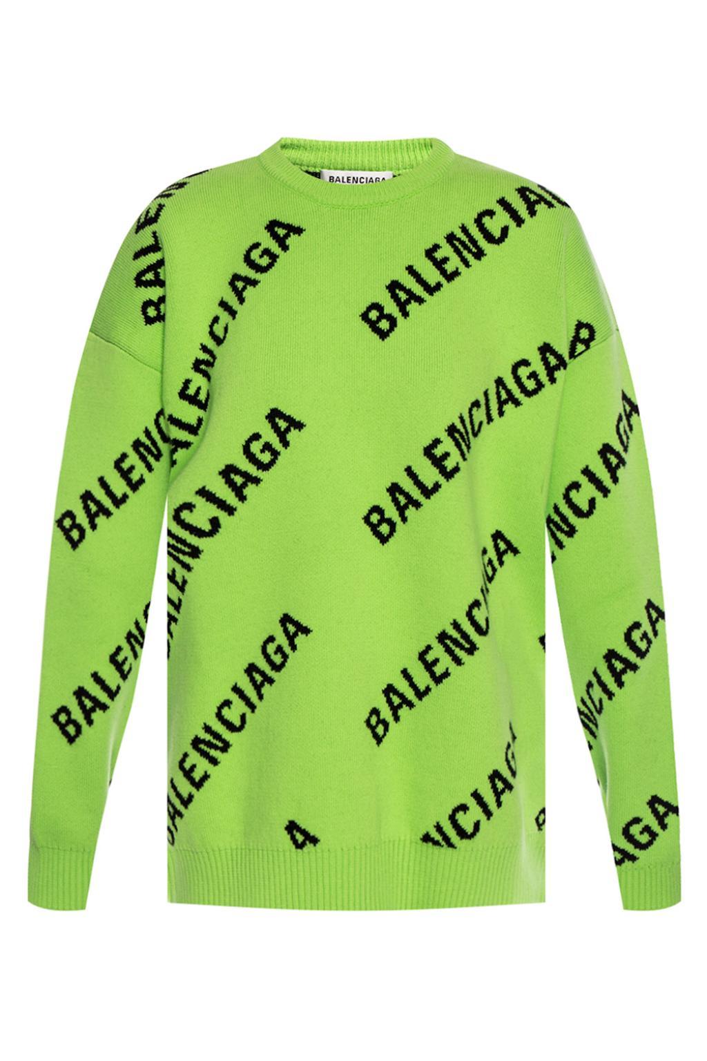Balenciaga Oversized Intarsia Cotton-blend Sweater in Green Lyst