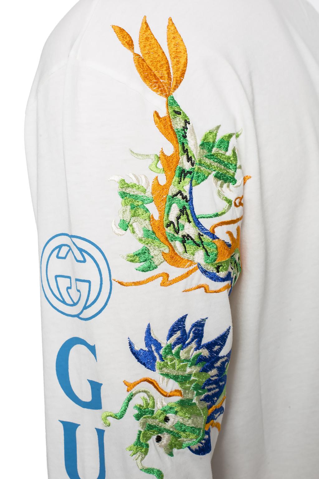 Gucci Dragon-embroidered Cotton Long-sleeve T-shirt in White for Men | Lyst