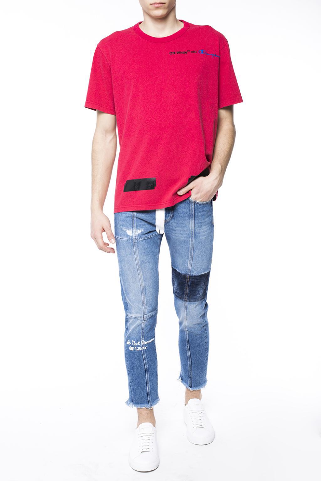off white x champion t shirt red
