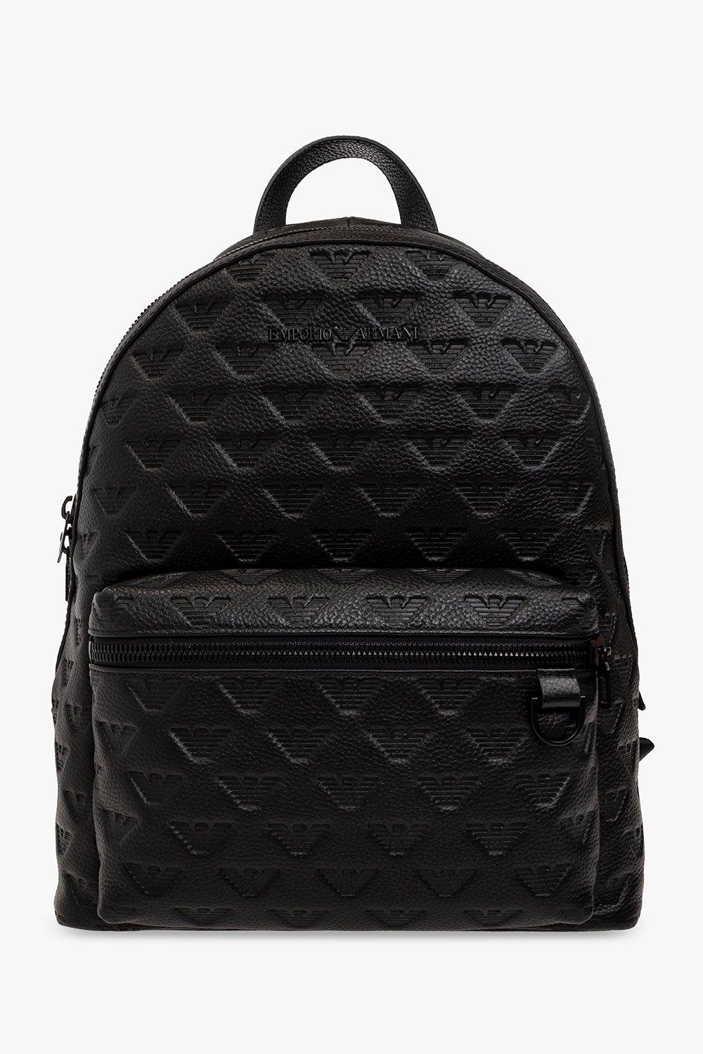 Emporio Armani Embossed Leather Backpack in Black for Men | Lyst