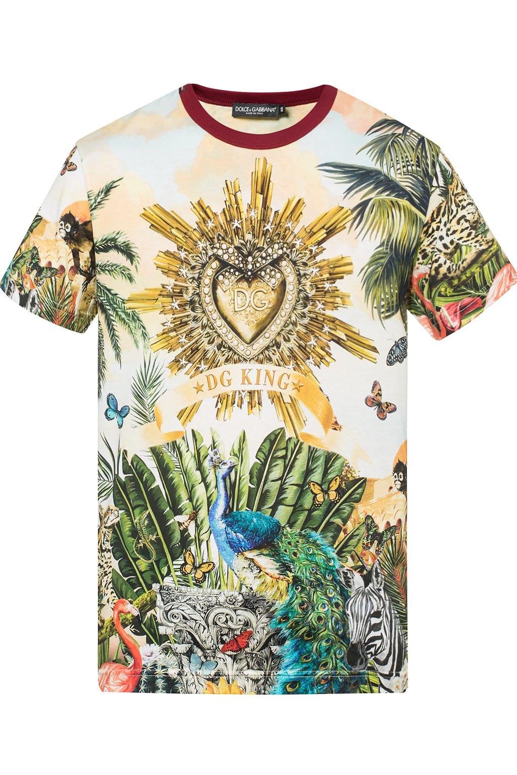 Dolce & Gabbana Cotton T-shirt With Tropical King Print for