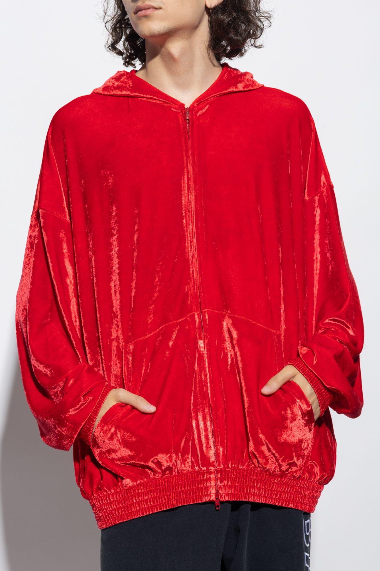 Balenciaga Velour Hoodie in Red for Men | Lyst