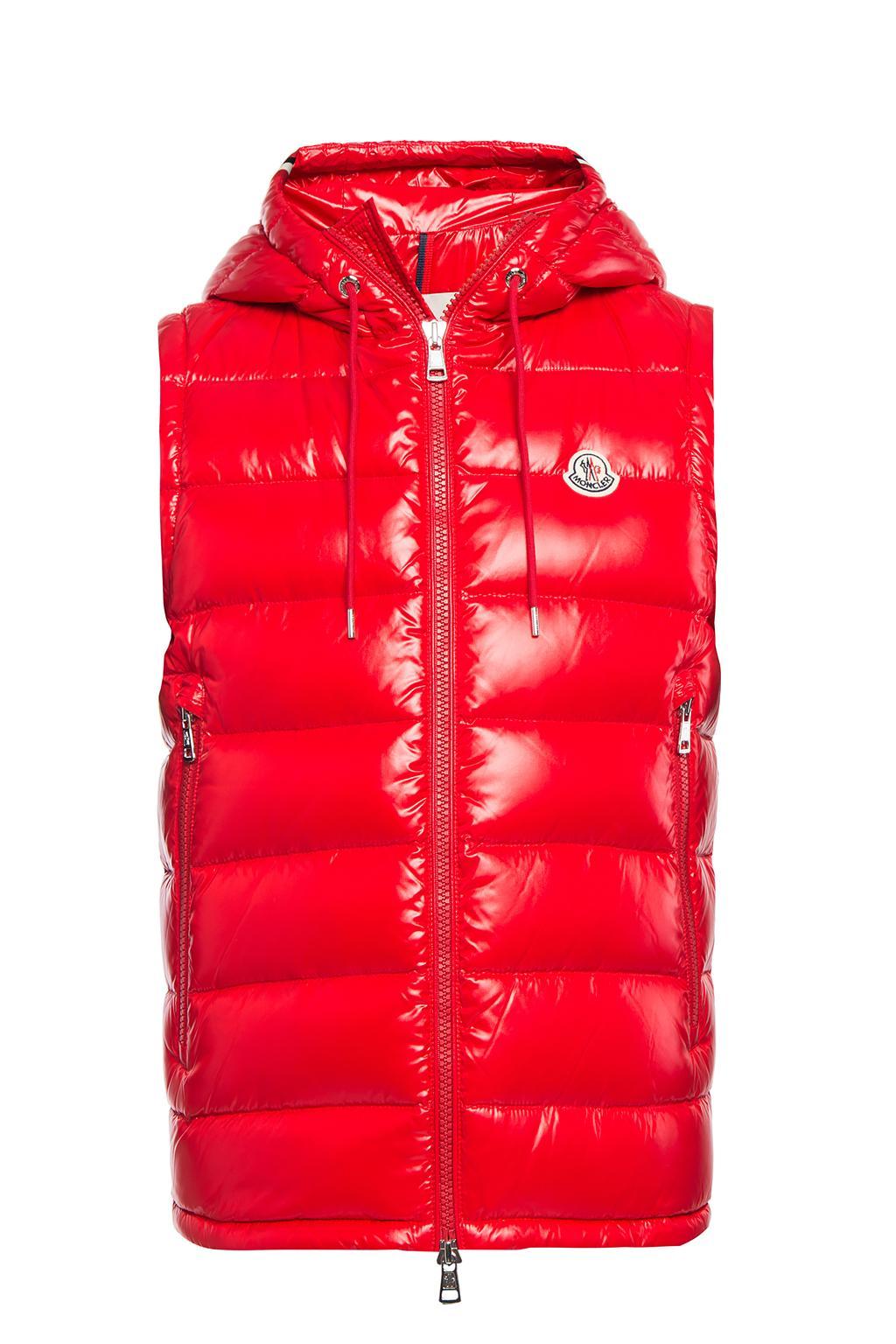 Moncler Synthetic Hooded Down Vest in Red for Men Lyst