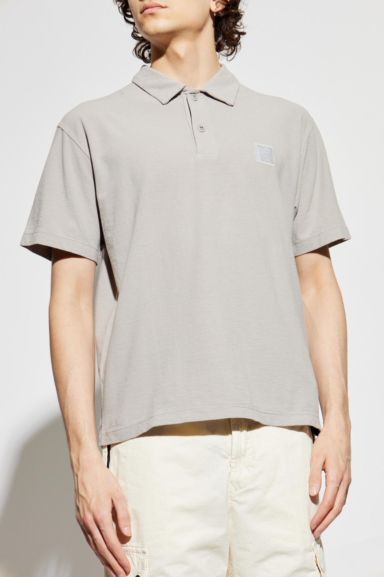 STONE 【送料込】 LOGO PATCH POLO T-SHIRT Stone Island Polo With Logo Patch in White for Men | Lyst