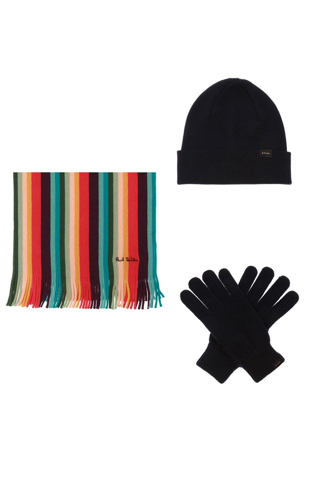 Gloves And Hat Set 100/% Lambs Wood Made In Scotland Black Paul Smith Men Scarf