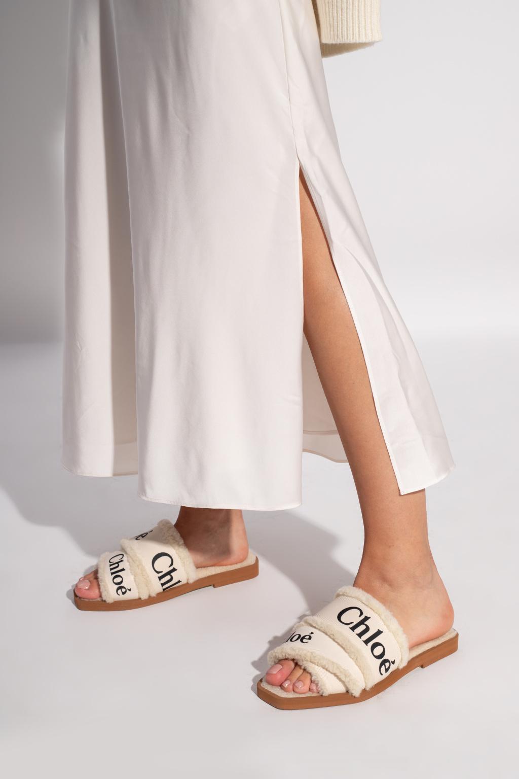 Chloé 'woody' Shearling Slides in Natural | Lyst